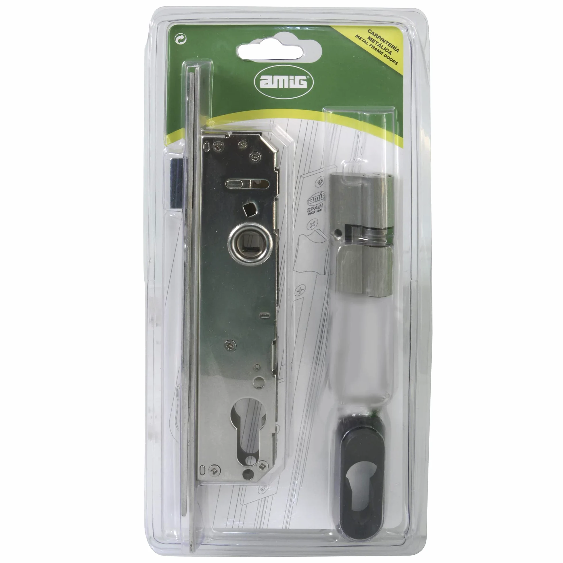 Amig - Cerradura de Embutir para Carpintería Metálica Mod. 770-20 mm - Cilindro Europerfil de Leva de 13,2 mm - Picaporte Reversible y Cierre Basculante - Acero Inoxidable