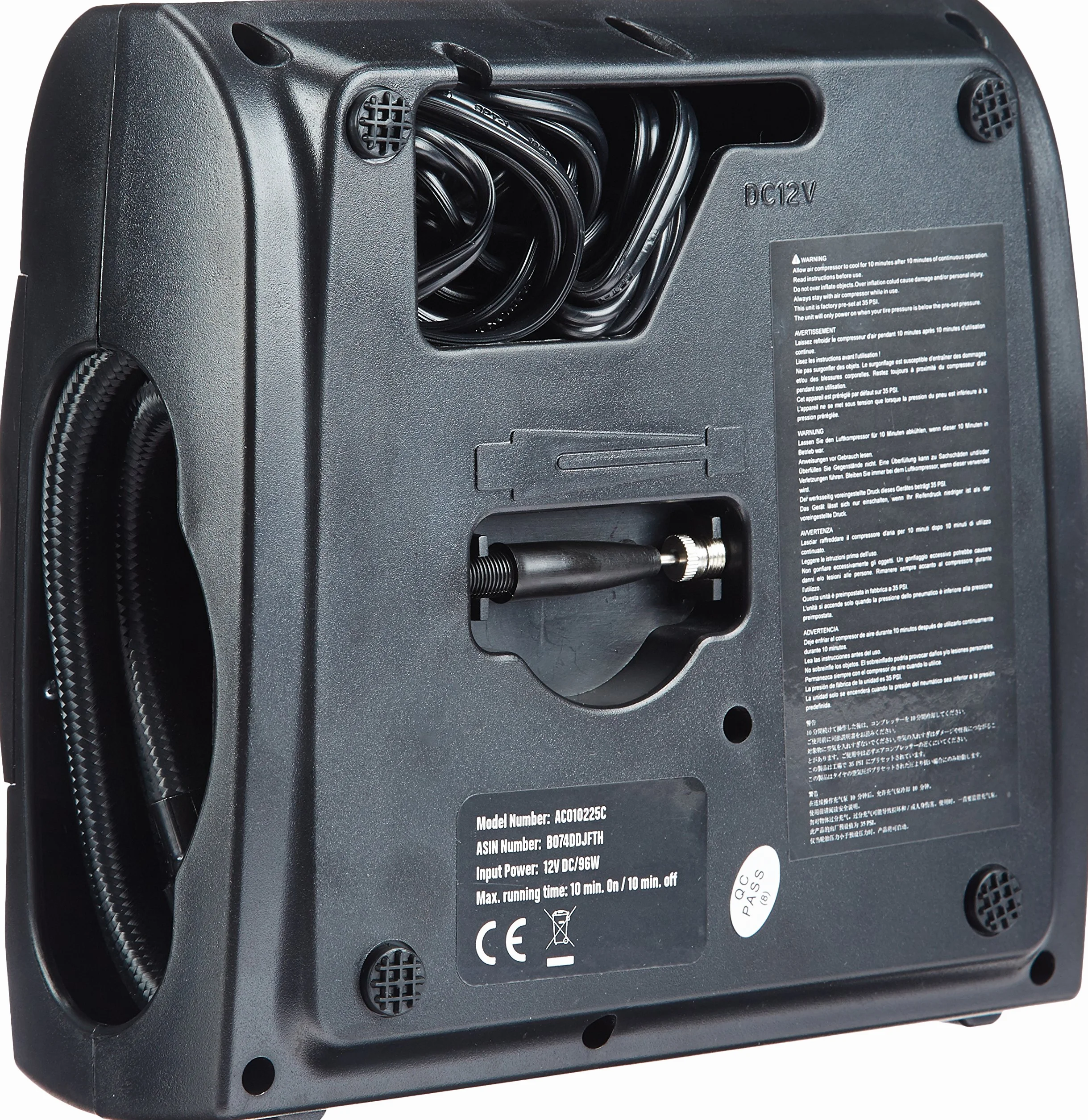Amazon Basics Compresor de aire portátil compacto, inflador de neumáticos, apagado automático con luz LED, CC 12 V, 150 PSI, color negro