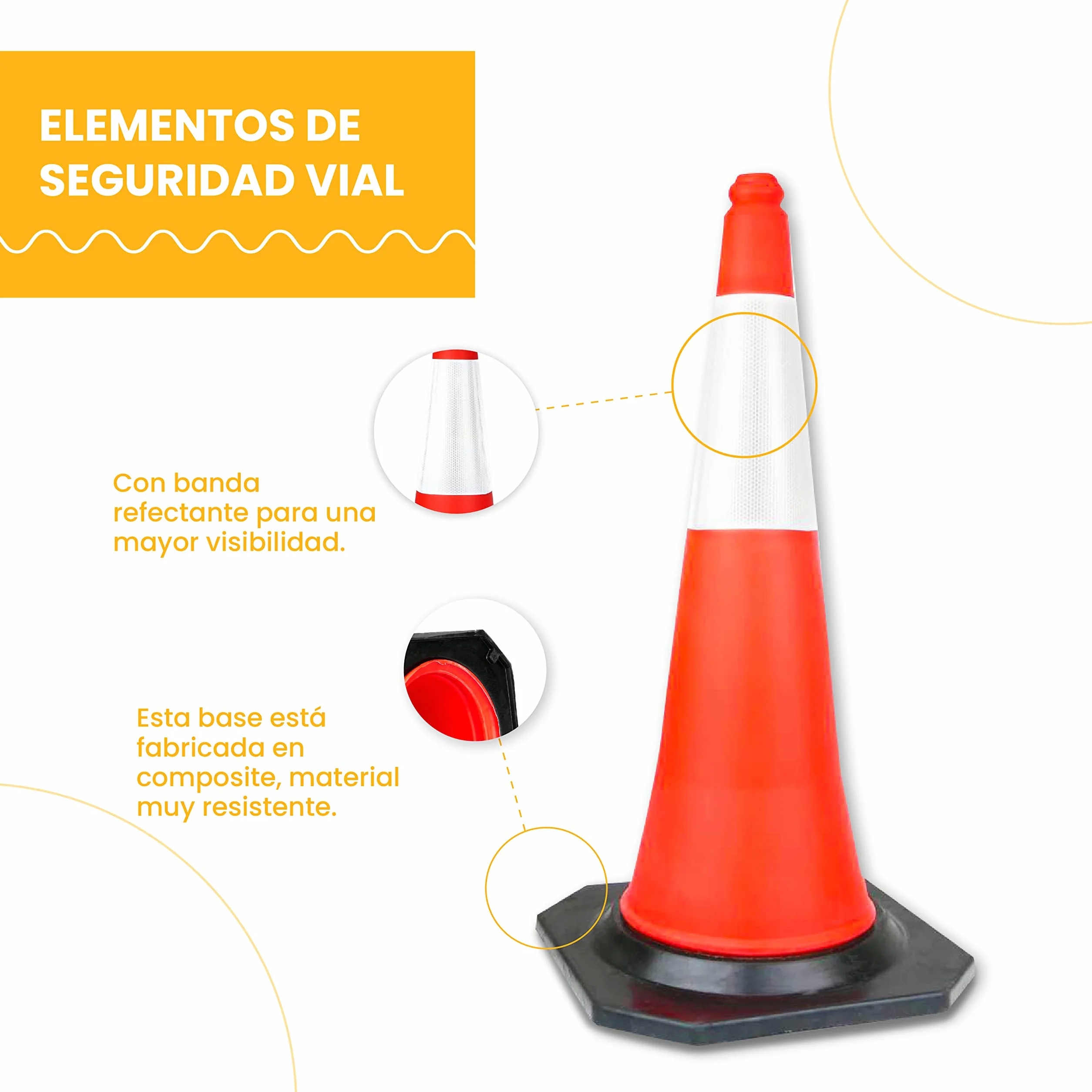 PARKING FACIL | Conos de Señalización 75 cm | Cono de Tráfico con Base de Goma y Banda Reflectante | Elementos de Seguridad Vial | Tamaño: 75 cm | 1 Unidad