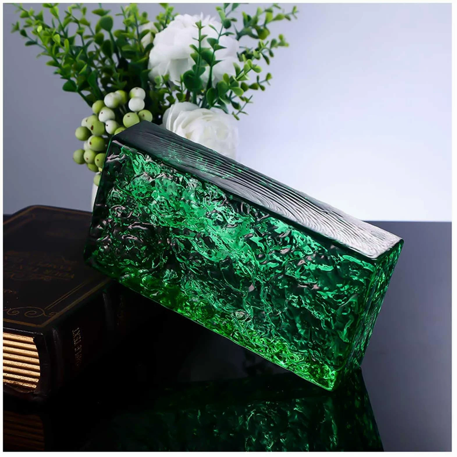 Vnook Ladrillos de Vidrio Macizo Transparentes, tabique Decorativo Rectangular de ladrillo de Vidrio Macizo for iluminación DIY y mesas.(Green)