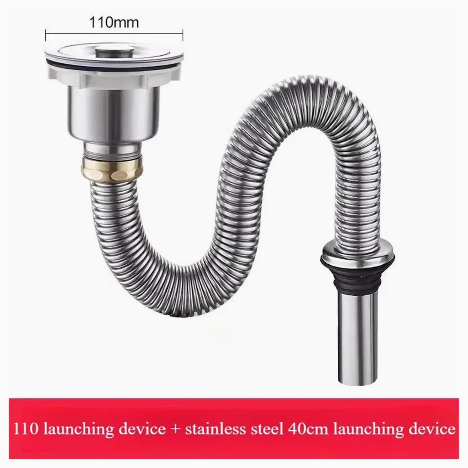 Tubo de desagüe de fregadero, filtro de acero inoxidable | Manguera de fontanería y accesorio de cocina para desagüe doméstico de lavabo y cocina(60cm)