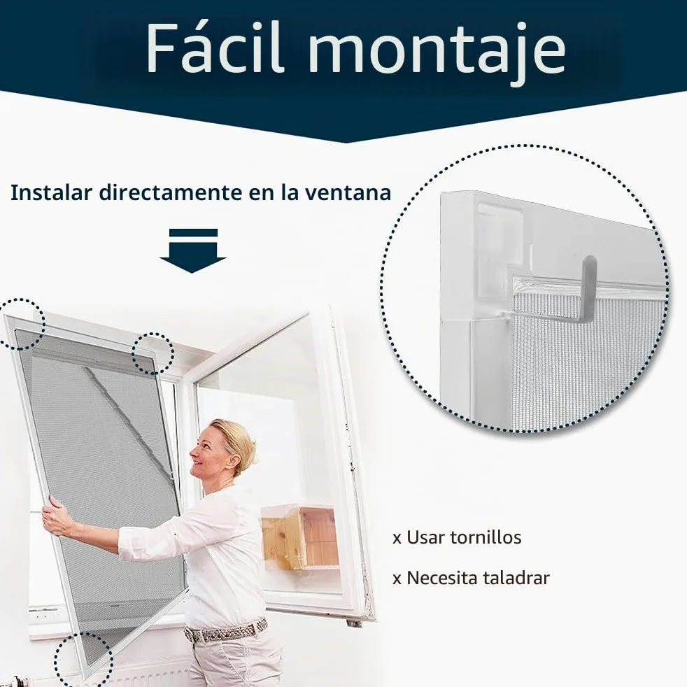 YUENFONG Mosquitera para ventana, protección contra insectos, puertas mosquiteras, marco de aluminio, sin taladrar ni atornillar, 100 x 120 cm, color blanco