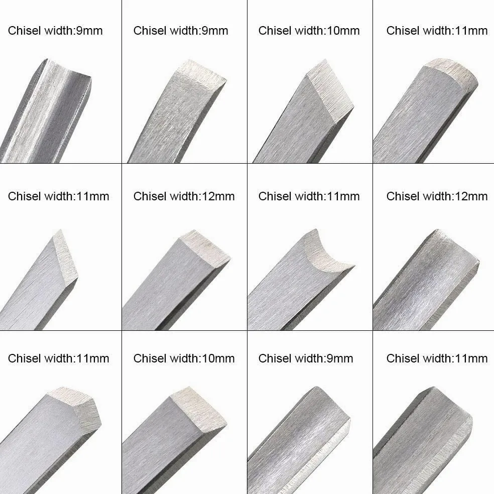 Flintronic Herramienta de Talla de Madera, 12 Formones + 4 Piedras de Afilar, Gubias para Grabadores DIY - Mango y Carrete de Madera