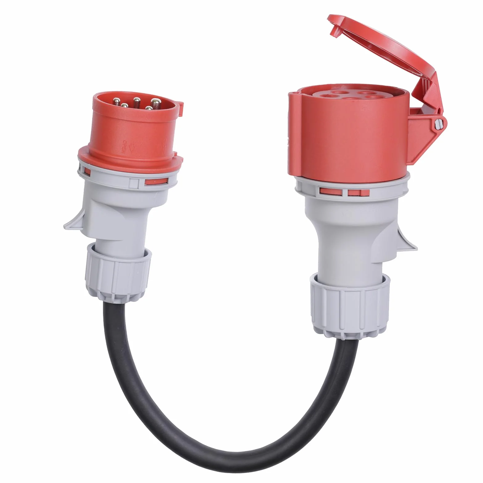 CEE Adaptador de enchufe de 16A a toma de 32A con cubierta protectora, trifásico, 5 pines, protección IP44 contra agua y polvo, portátil, apto para uso industrial y doméstico (16-32)