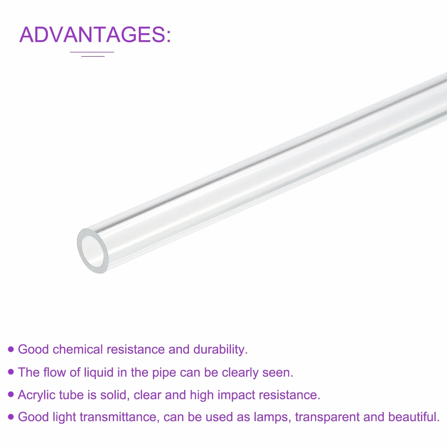 Tubo de Plástico Rígido Acrílico Transparente 5 mm x 8 mm 10" para Acuario, Enfriamiento de Agua