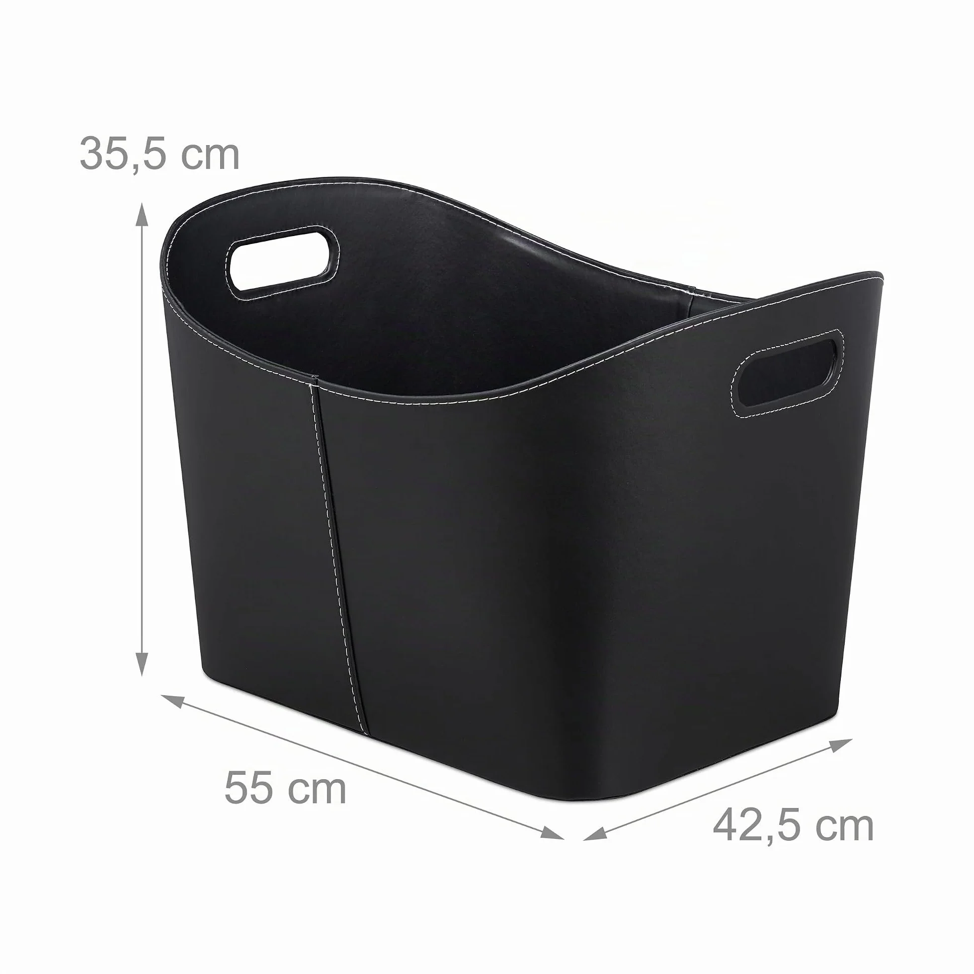 Relaxdays Cesta Leña con Asas, Leñero Interior, Cuero Sintético, 35,5 x 55 x 42,5 cm, Negro