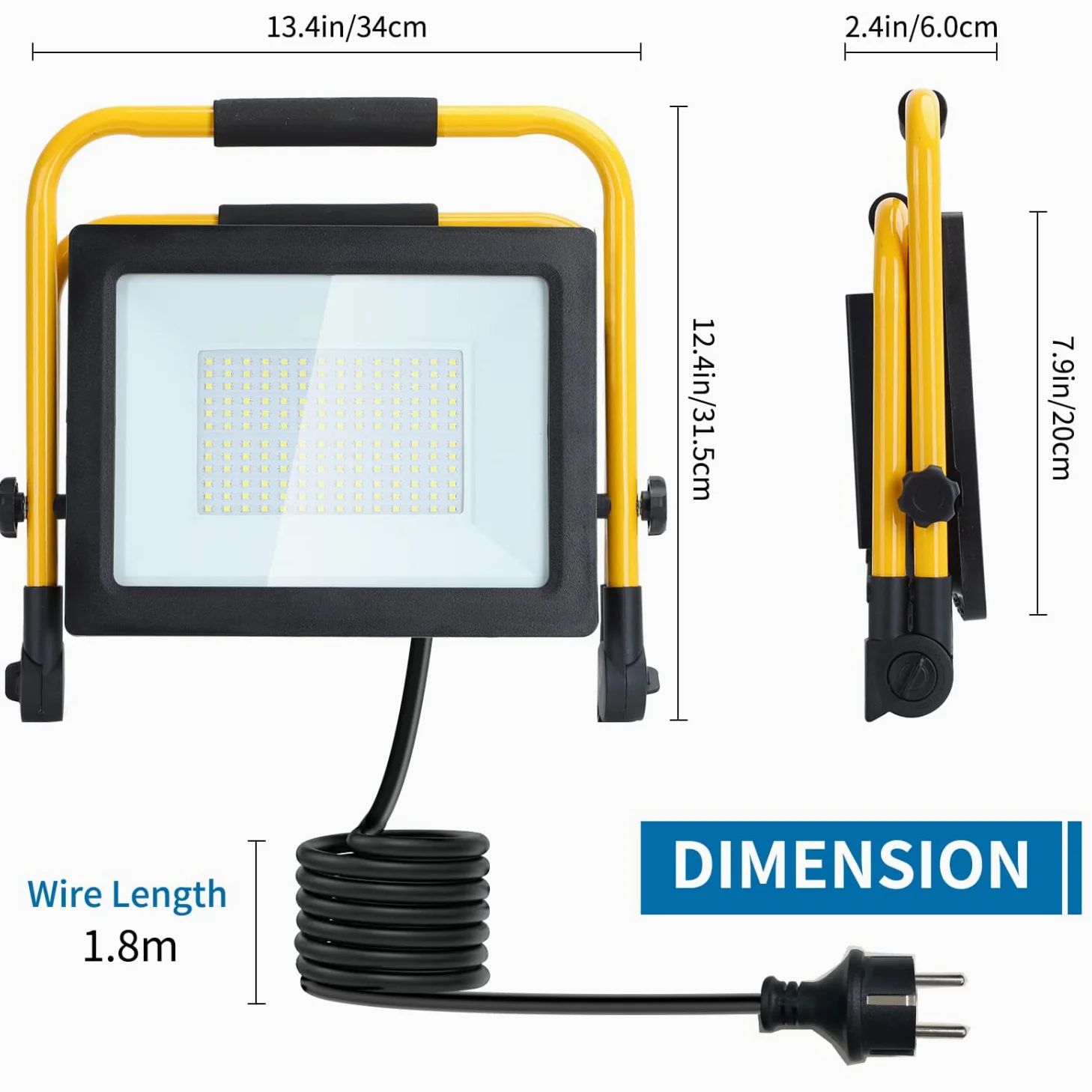 Aigostar Foco de Trabajo LED 100W,9000LM,Foco LED Portátil con Giratorio 360º,Impermeable,Soporte plegable,para Uso en Interiores y Exteriores,para Obra, Taller, Garaje,6500K Luz Blanca