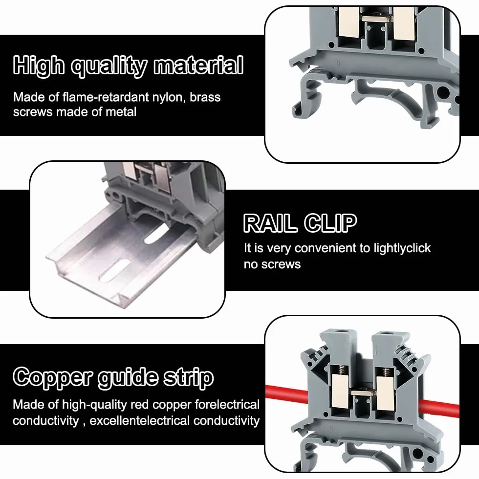 Kit de Bloques de Terminales de Riel 2.5N, Conectores Electrónicos Rápidos para Proyectos de Automatización y Bricolaje