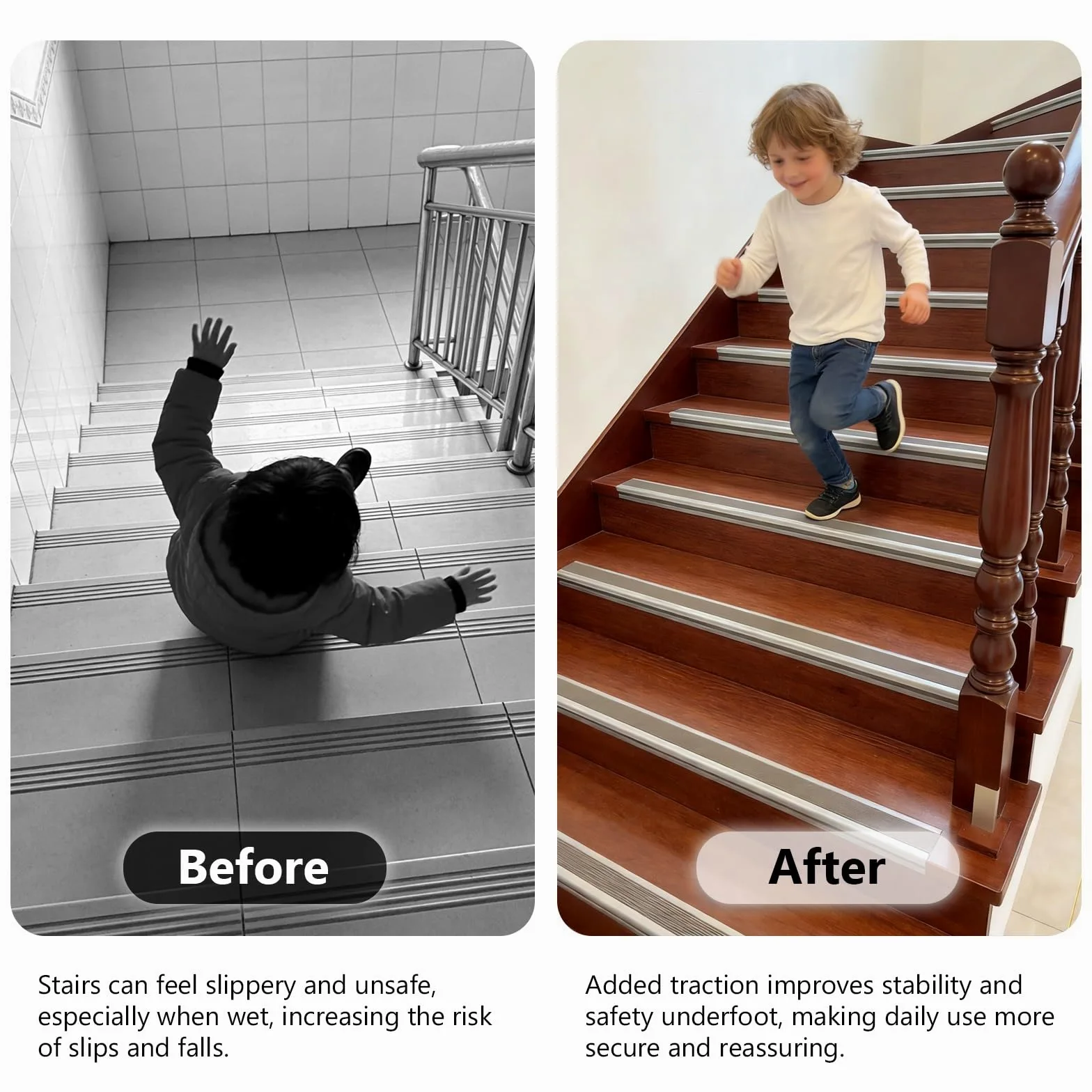 Antideslizantes Para Peldaños Perfil De Borde De Escalera, Perfil de ángulo de PVC,autoadhesivo, Material antideslizante y ignífugo Escaleras,escalones(Brown,6 * 3cm*1.5m)