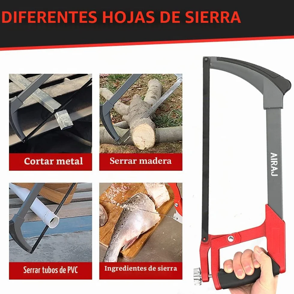 AIRAJ Sierra para Metales 300mm Ajusta la Tensión 2 Ángulos de Corte 45°/90° 10 Hojas