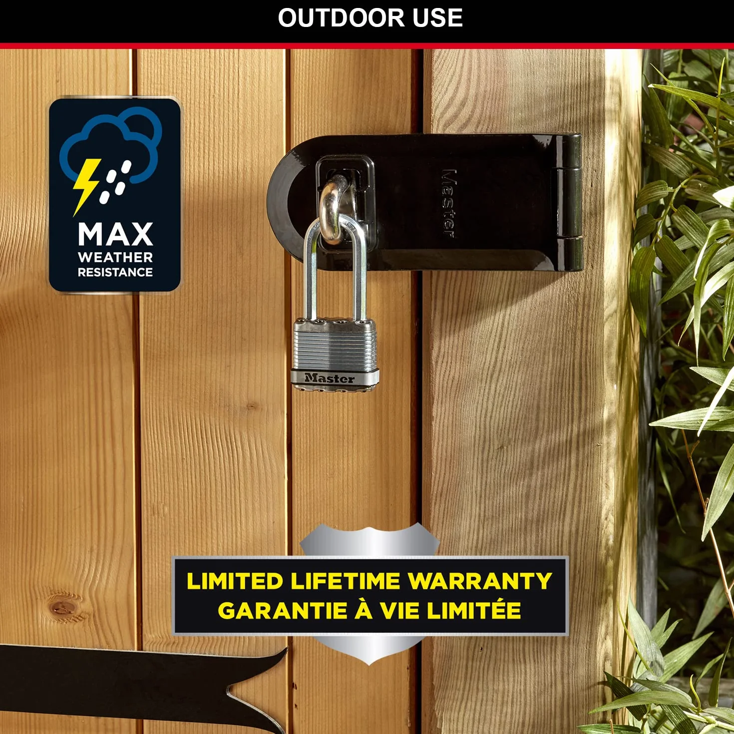 Master Lock M5EURDLH Candado Seguridad Llaves Acero Laminado Exterior, Arco Largo, Adecuado para Portales, Garages, Sótanos, 50 mm