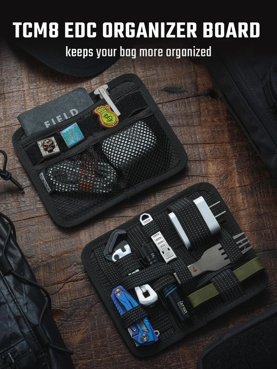 TACTICAL_GEEK TCM8 - Tablero organizador EDC, tablero tejido elástico antideslizante, panel de inserción de bolsa de utilidad para equipo pequeño, accesorios de mochila con bolsillo abierto y bolsillo