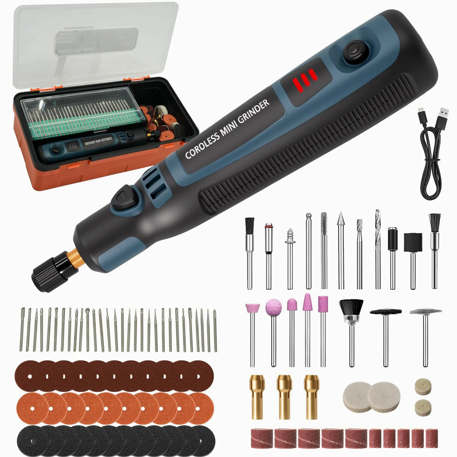 Mini Amoladora Eléctrica, 3.7V Herramienta Rotatoria sin Cable Con 96 Accesorios Lápiz de Grabado Eléctrico para Cortar/Esmerilar/Grabar/Perforar, de Manualidades y Creación de Bricolaje