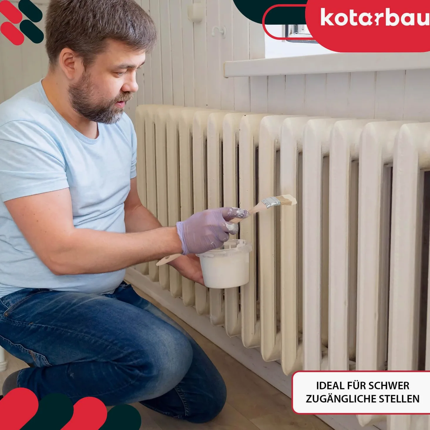 KOTARBAU® Juego de 10 brochas Planas para radiador con Mango de Madera, 36 mm, Pincel en Forma Curva, acodada, Mango Plano y Alargado para Superficies de difícil Acceso, Brocha para radiadores, 10u
