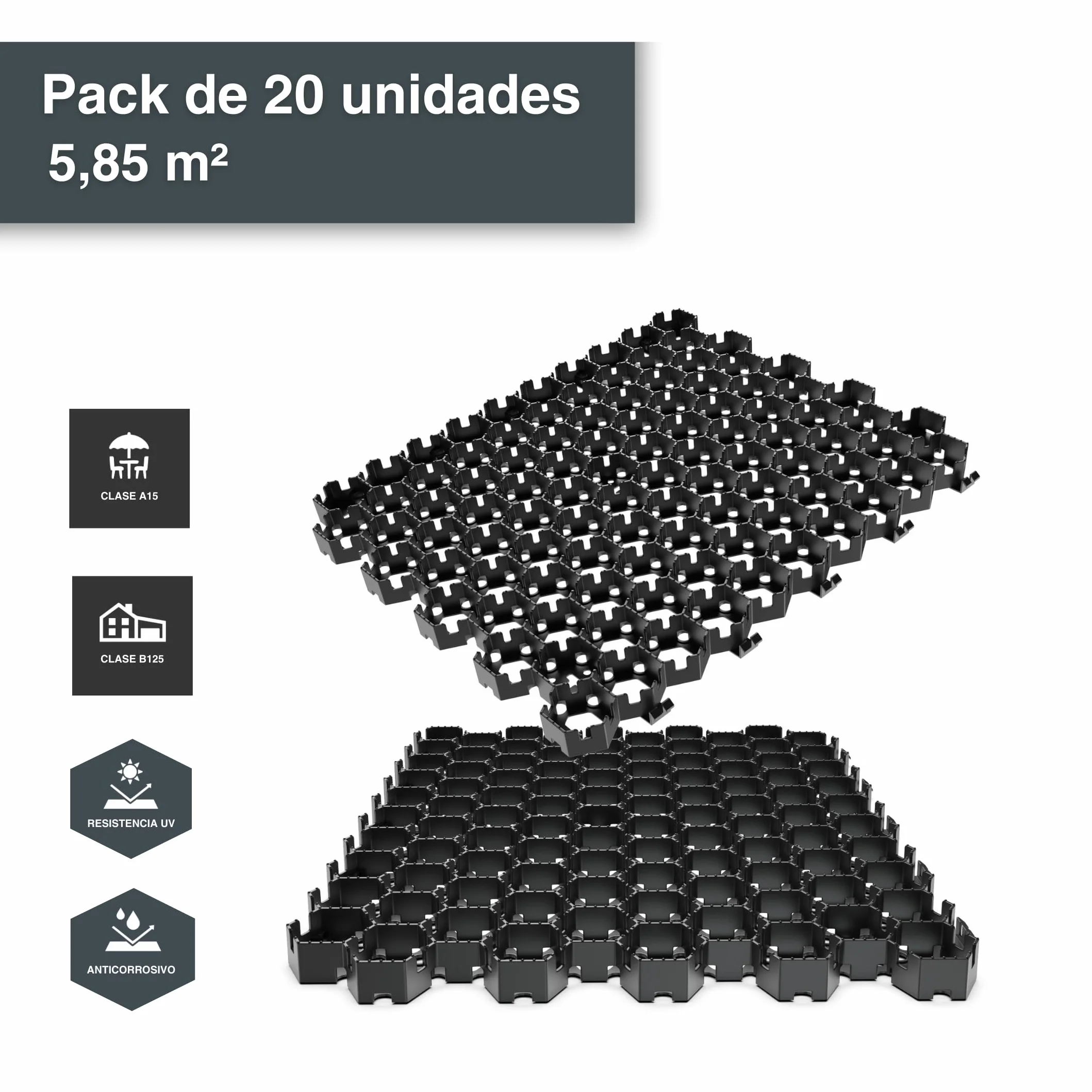Vodaland HEXpave Pavimento Permeable Estabilizador de Grava 3 cm Altura 12000 kg Pack 5,85 m²