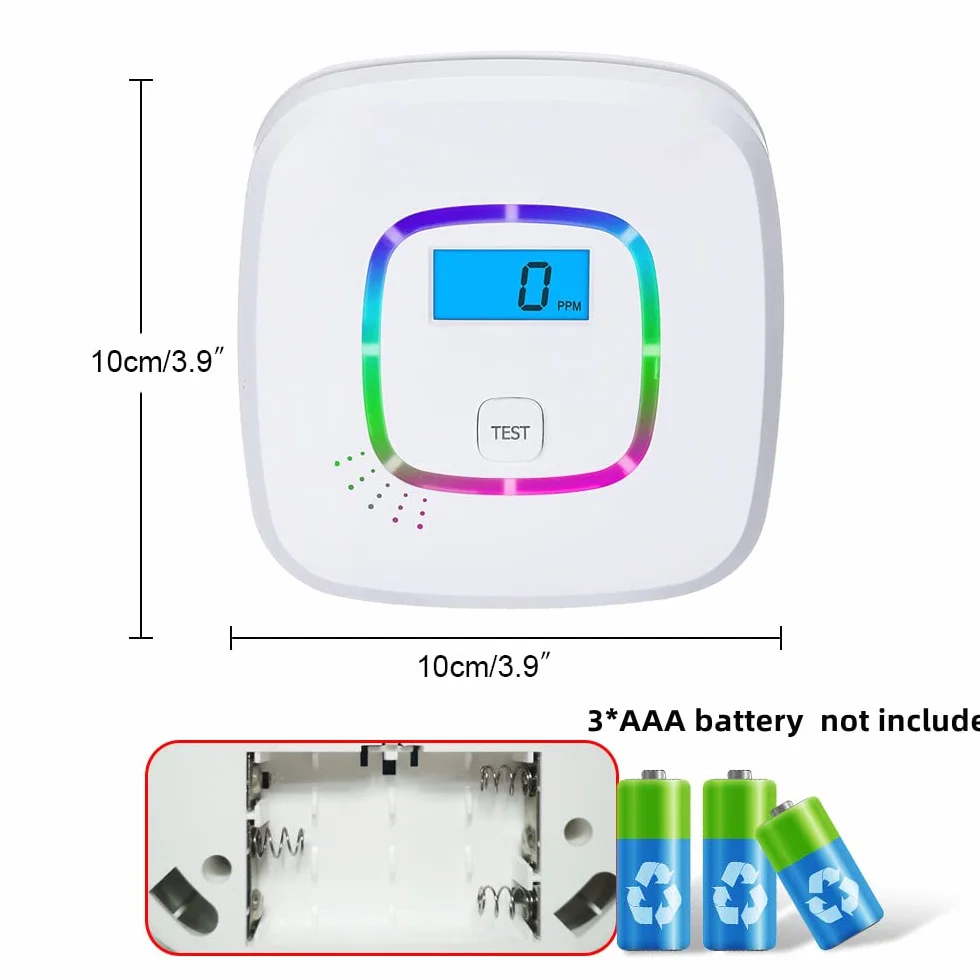 OBEST Detector de monóxido de Carbono, CO Alarma con Pantalla Digital y Funcionamiento con batería reemplazable, con botón de Prueba y indicador de Estado LED