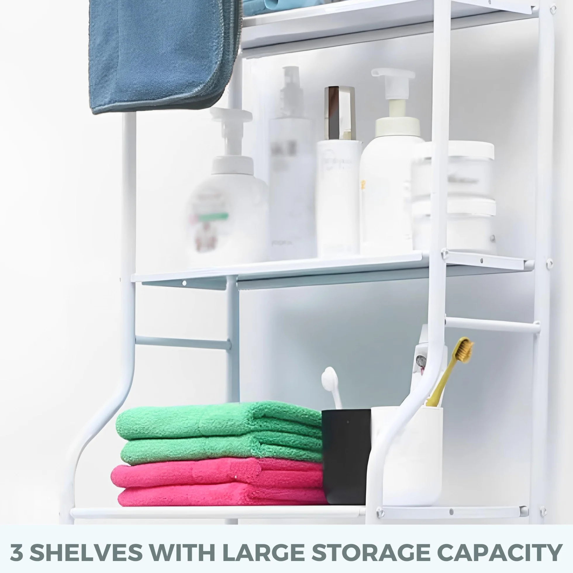 MAGIC SELECT Estantería sobre Lavadora | Estante de Almacenamiento Impermeable | Estante Organizador Multiusos | Ahorra Espacio con 3 Baldas | Patas Ajustables en Altura