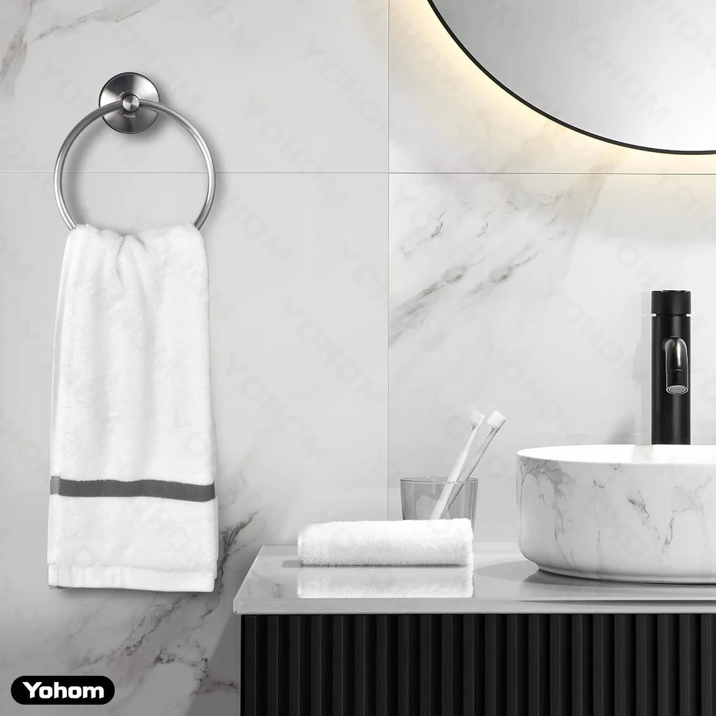 YOHOM Toallero de baño con ventosa acero inoxidable plata cepillada 2 unidades montaje pared sin taladro