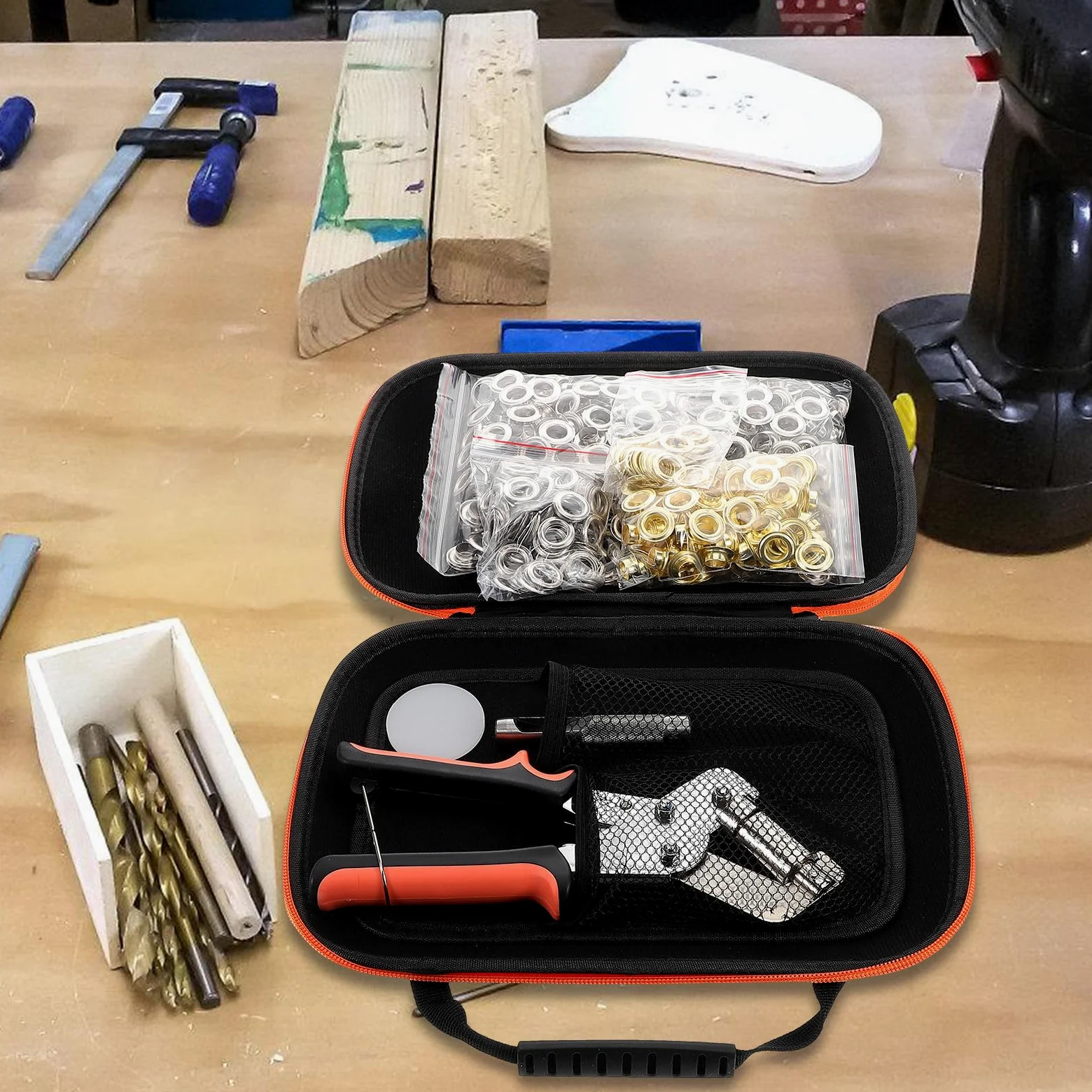 CALLARON Kit de Herramientas para Ojales Metálicos Alicates y Arandelas de Hierro, Fácil de Usar para Instalación en Expositores y Pancartas