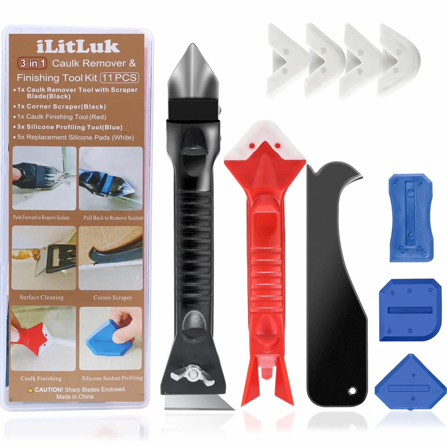 Kit de Herramientas de Eliminador de Sellantes, Removedor de Sellador y Masilla y Lechada, Eliminador de Silicona Para Juntas, Herramienta Para Calafatear Rascador Para Eliminar Silicona Persistente