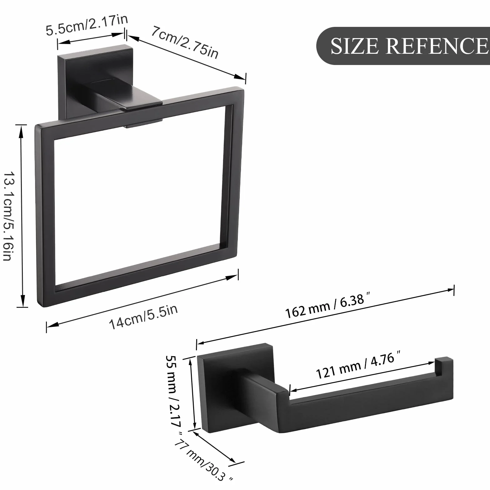 TURS Negro Toalleros de Aro Acero Inoxidable 304 Montado en Pared Chrome Soporte de Toalla
