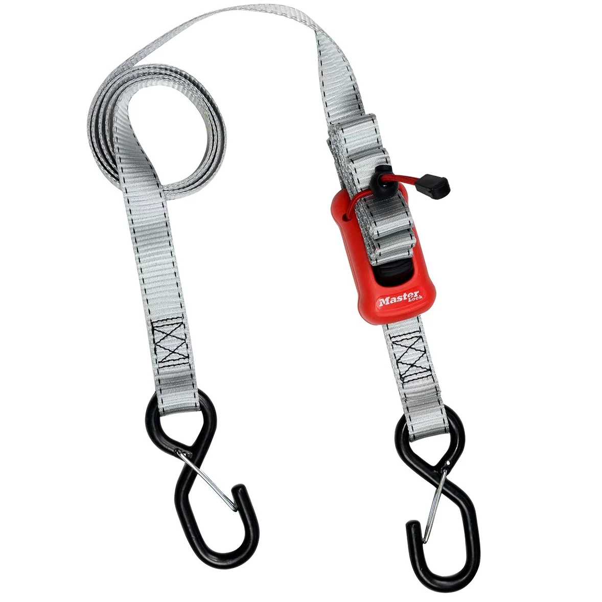 Master Lock 3313EURDAT Cinchas de Amarre con Trinquete y Ganchos Cinchas de Amarre con Trinquete y Ganchos, Gris, 2.5 m x 25 mm