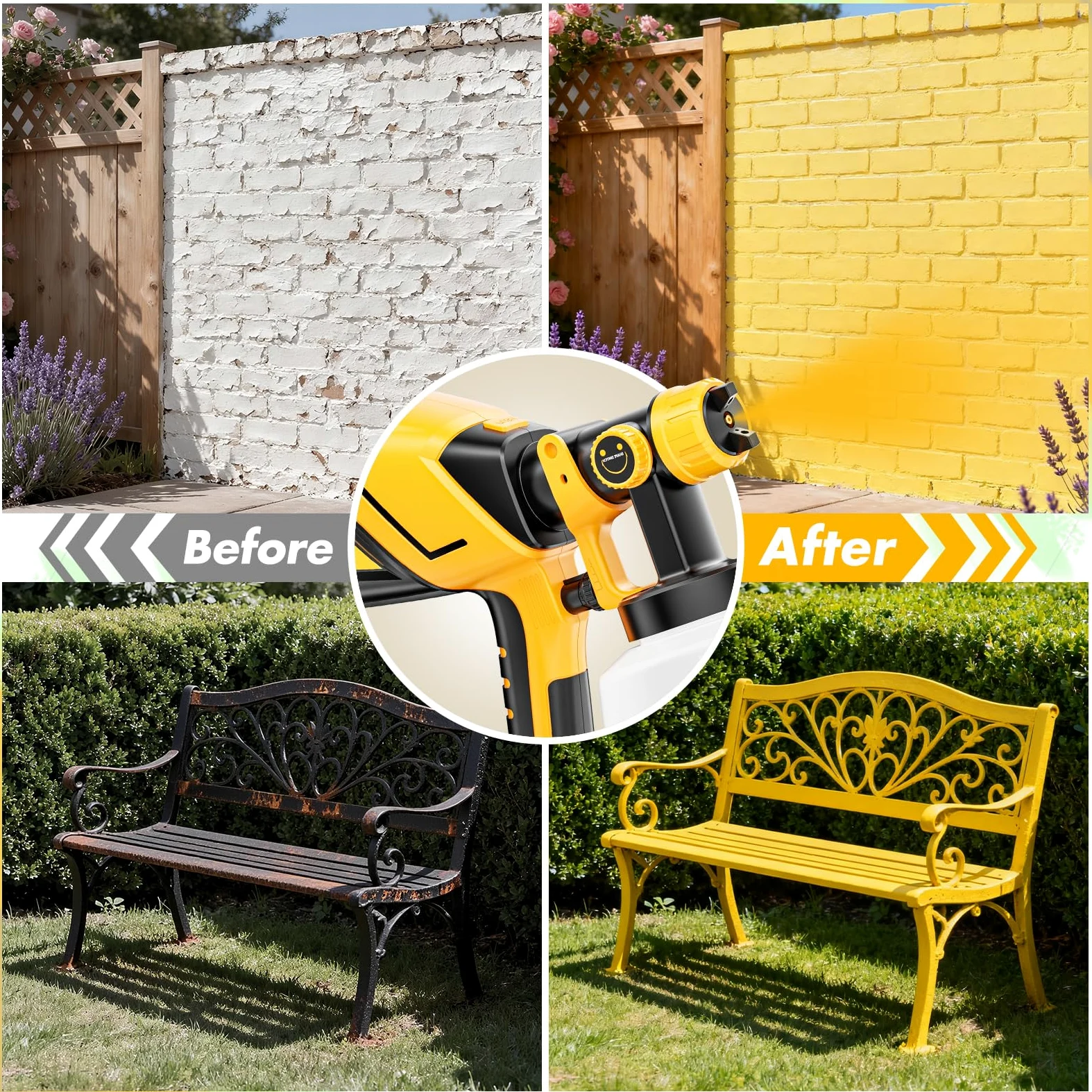 Velway Pistola de Pintura, 600W HVLP Pulverizador de Pintura Electrica con Contenedor de 1200ml, 5 Boquillas y 3 Patrones, Ideal para Muebles, Vallas, Paredes, Armarios, Bricolaje, Techos, Jardín