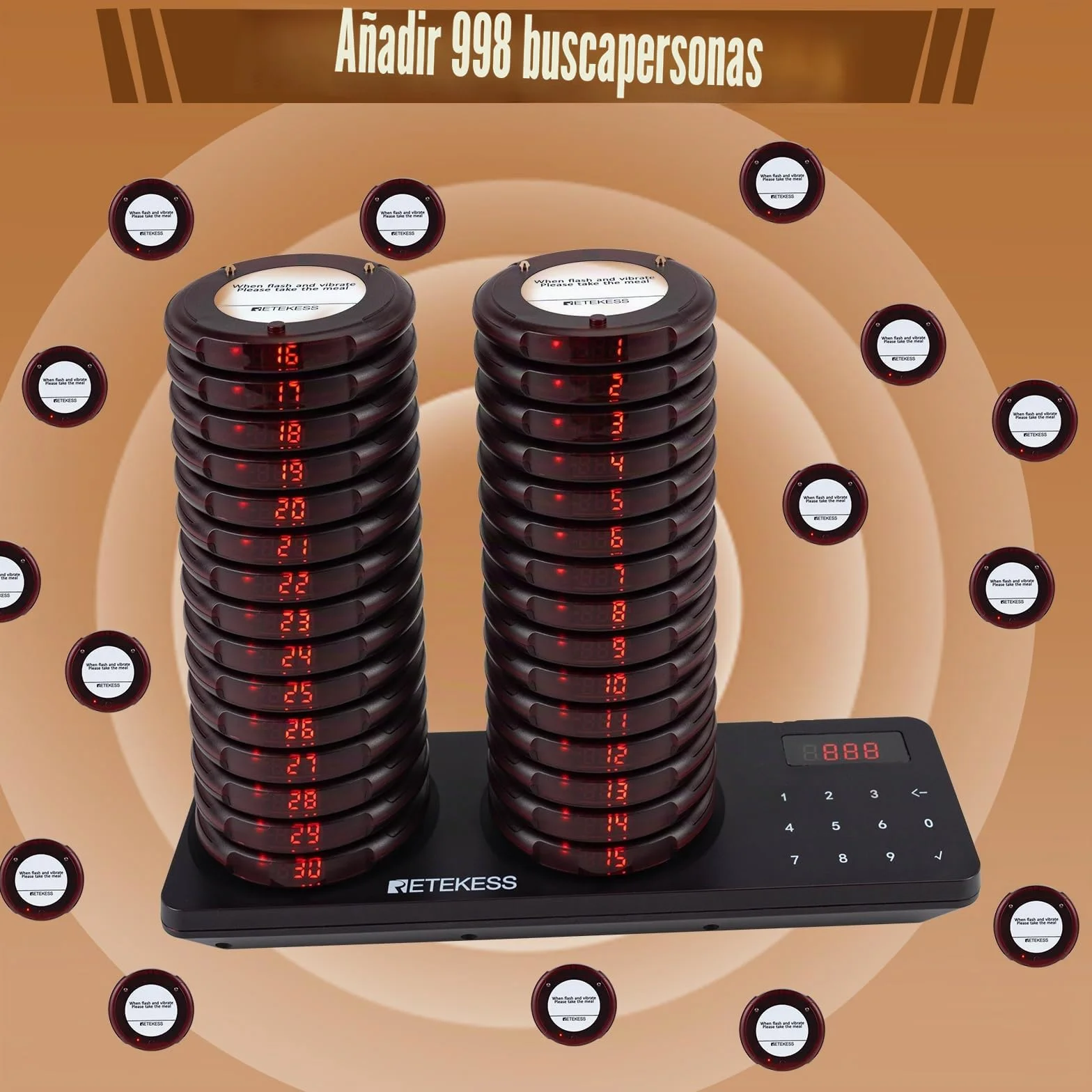 Retekess TD163 Buscapersonas Restaurante 400M 31 Modos Llamada 20H Espera