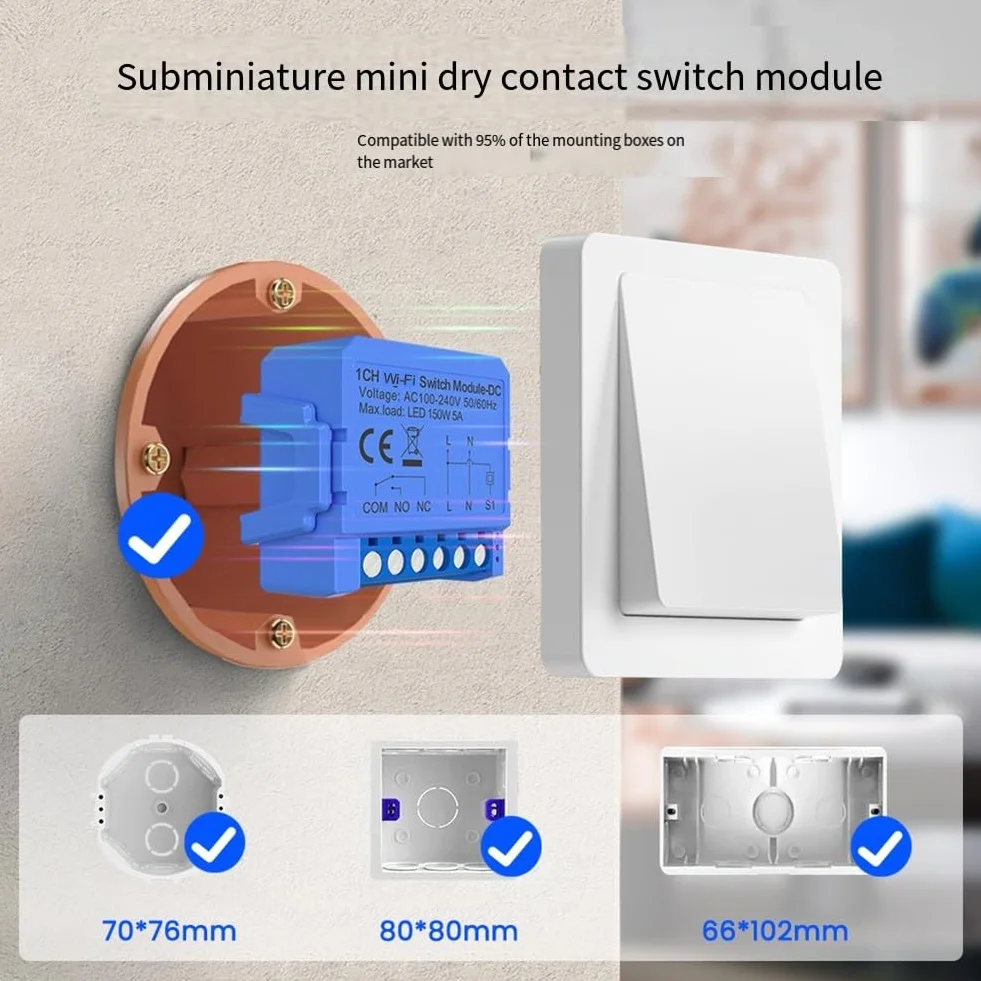 Relé inteligente WiFi de contacto seco, control por voz, temporizador, funciones de programación de cuenta regresiva para Tuya, para control de iluminación, ACS, ventilador de audio (AC110V-240V)