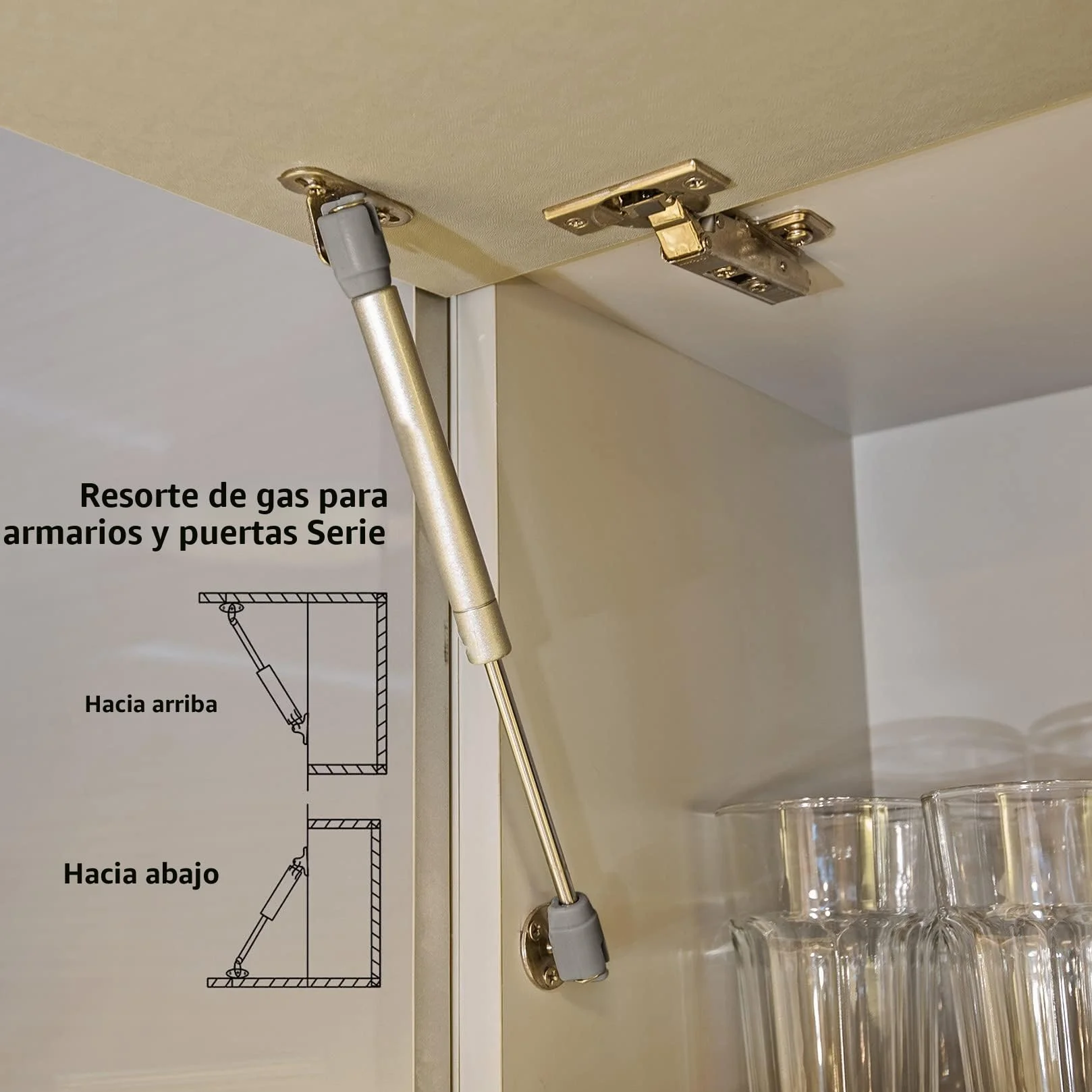 Pistones a Gas, 100N 10KG Resorte de Gas para Puertas Armario Muebles de Cocina Elevación Neumática Lid Stay Elevables Bisagra，Hidráulico Amortiguador de Gas
