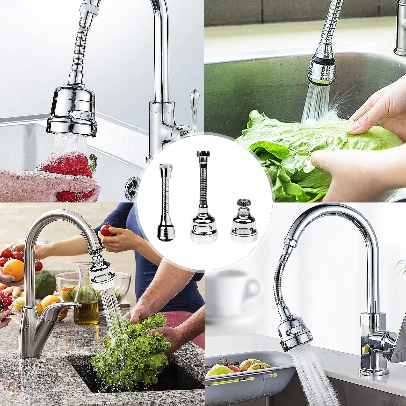 Aireador Giratorio de Grifo 360 Grados, Boquilla Universal Girar, Alargador para Cocina y Baño (Plata)