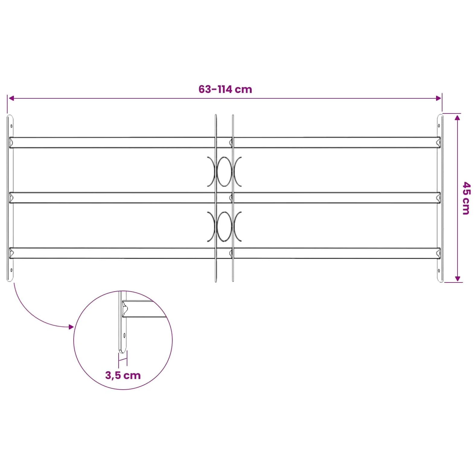 Reja de Seguridad para Ventanas con 3 Barandas 63-114 cm para balcón,planta baja,ventana de bodega,Reja antirrobo 63-114 cm