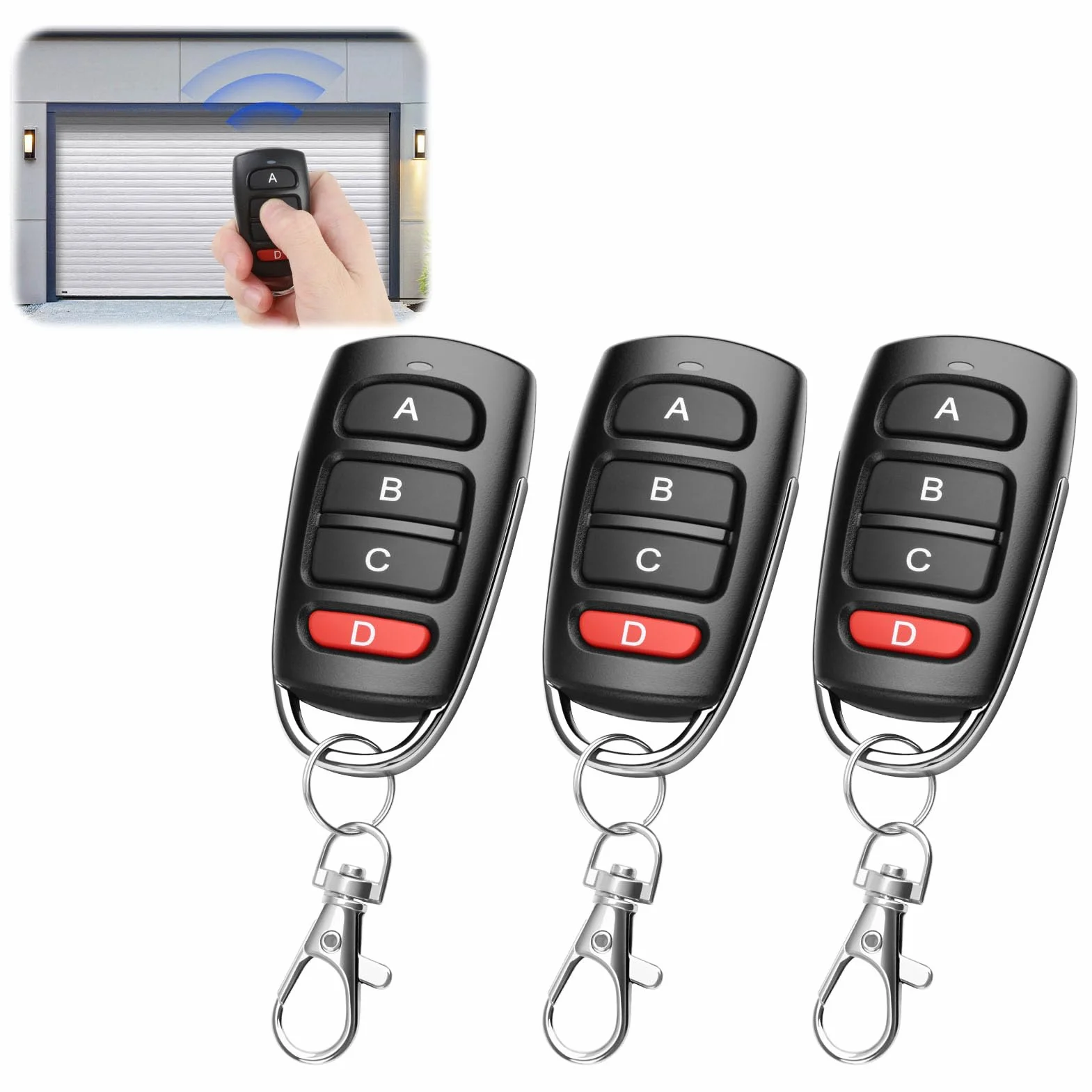 Mando Garaje Universal 433Mhz 3 Pcs Mando a Distancia Puerta Garaje Clonador de 4 Botones Alcance de 50 Metros Duplicador Código Fijo Compatible con 2260, 2262, PT2264, 5326, 2240,1527