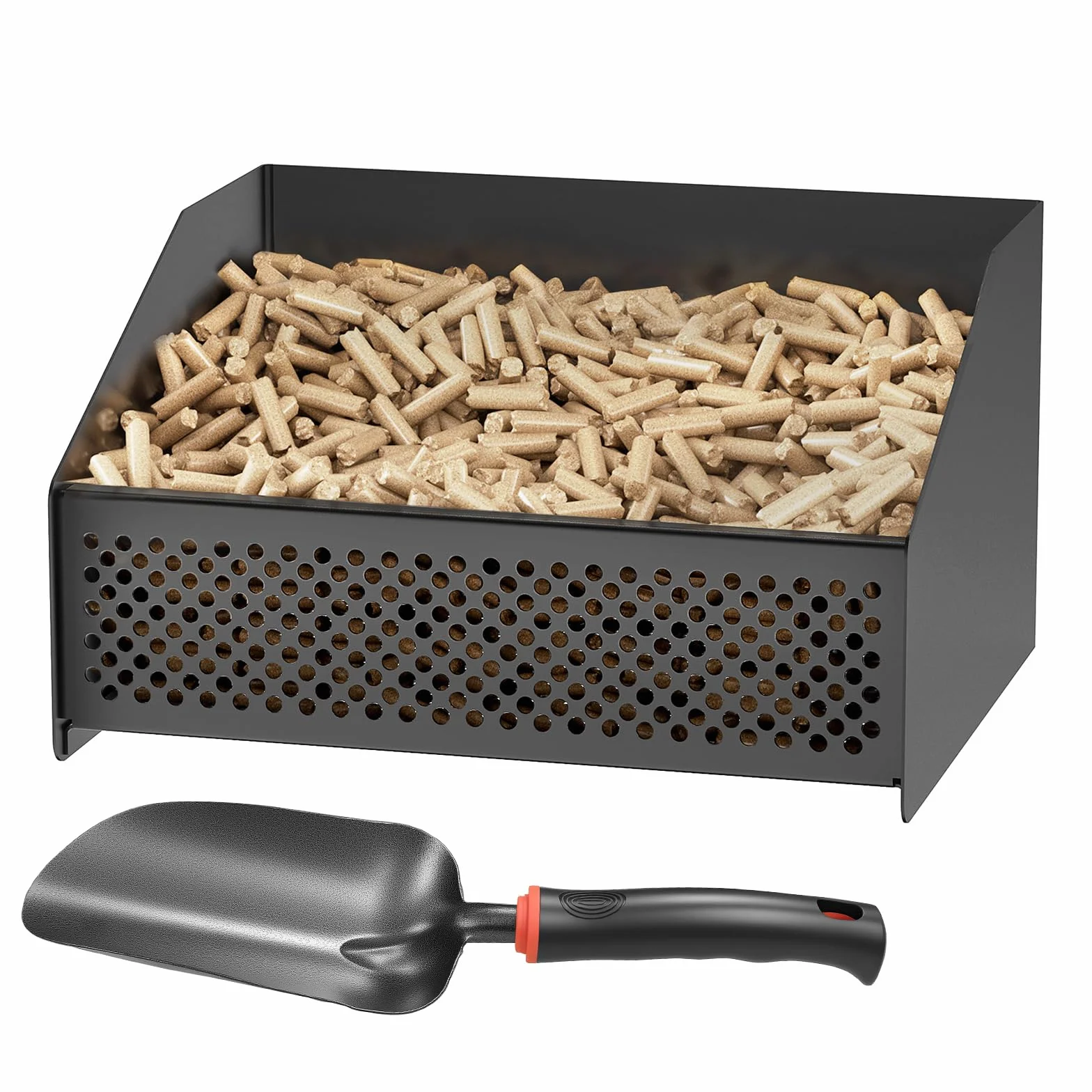 Cesta de pellets para estufa de chimenea, cesta para quemador de pellets, 30 x 25 x 17 cm, 2,3 kg, en estufa de leña o chimenea abierta, versión actualizada