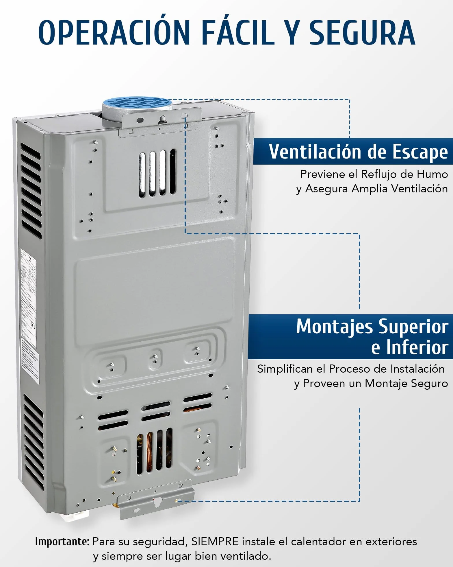 CO-Z Calentador de Agua Butano 12 L/Min, Gas LPG sin Tanque, Certificado CE
