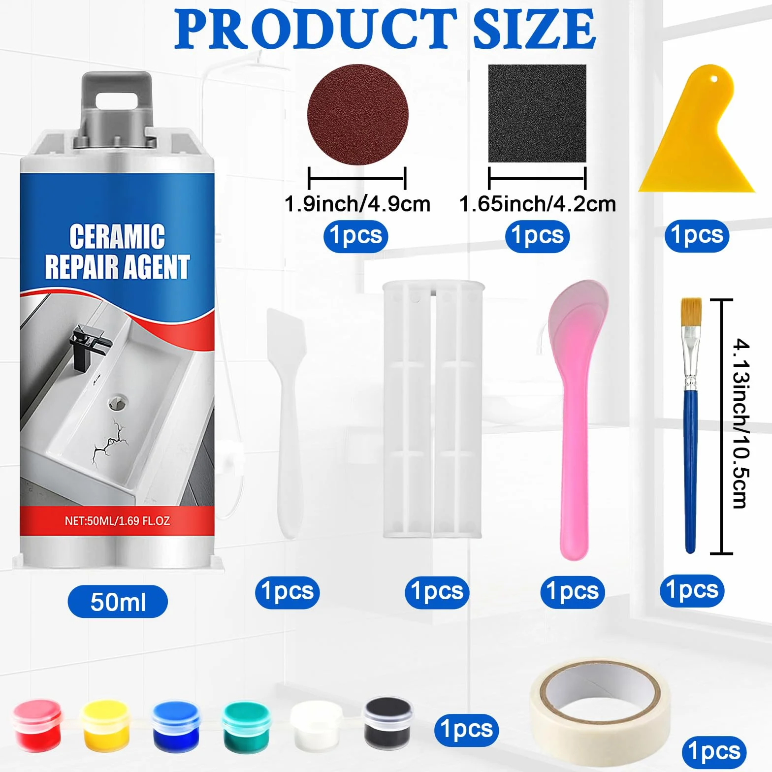 Juego de Reparación de Esmalte 50 ml,Kit Reparacion Baldosas, Adecuado para Grietas, Agujeros y Arañazos en Azulejos, Lavabos, Bañeras y Mármol