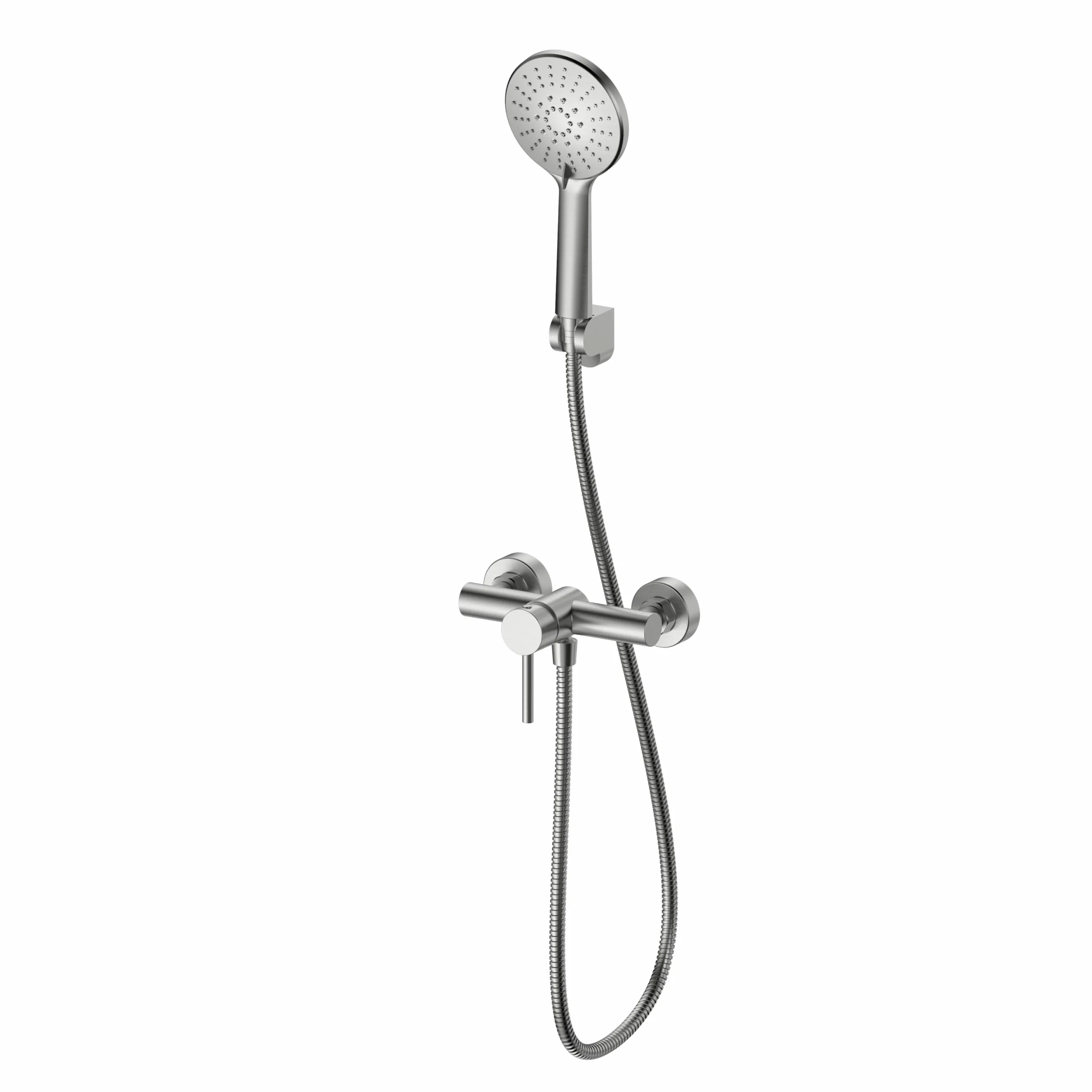 Grifo Ducha Monomando Inox Cepillado – Set Completo con Mango, Flexo 1,75 m y Soporte, Acero Inoxidable, Cartucho Cerámico, Instalación Estándar 1/2"