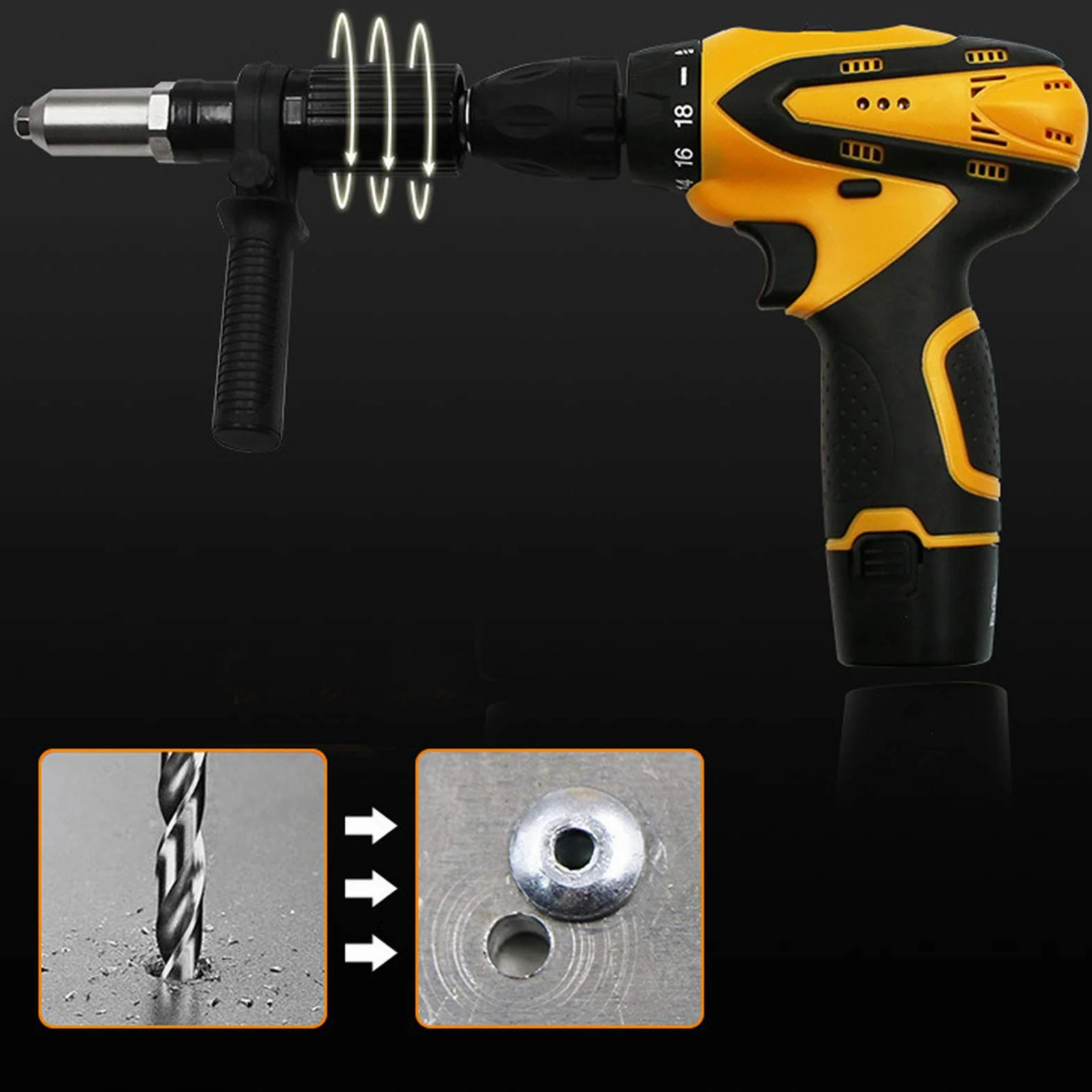 AolKee Remachadora Eléctrica Con Adaptador Para Taladro - Kit de Pistola Remachadora Para Taladros Eléctricos Inalámbricos