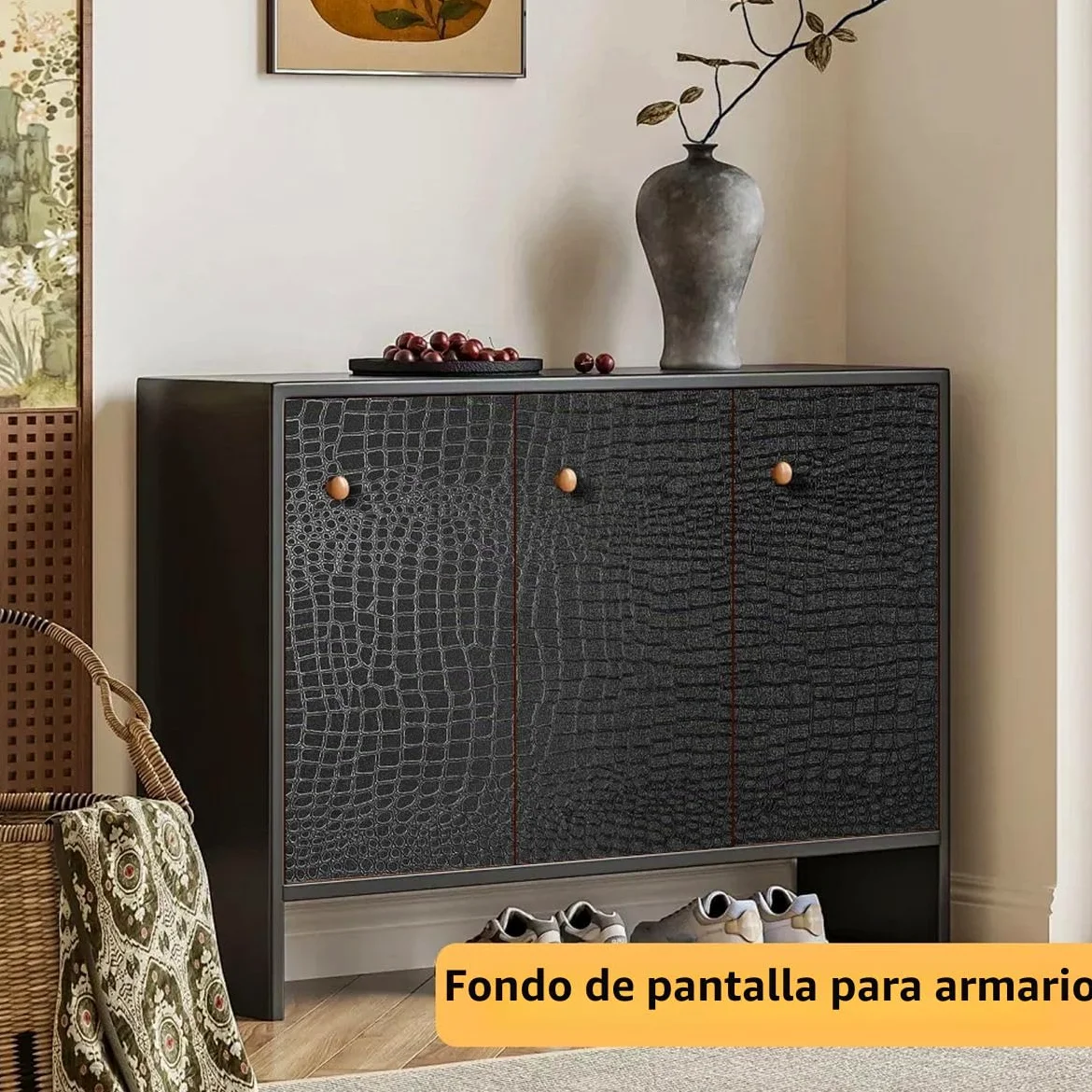 Arthome Autoadhesivo Papel Pintado Negro,44cmx10m Cocodrilo Texturado papel Vinilo Adhesivo Imitación Cuero Negro Impermeable Removible Piel de Cocodrilo para Muebles