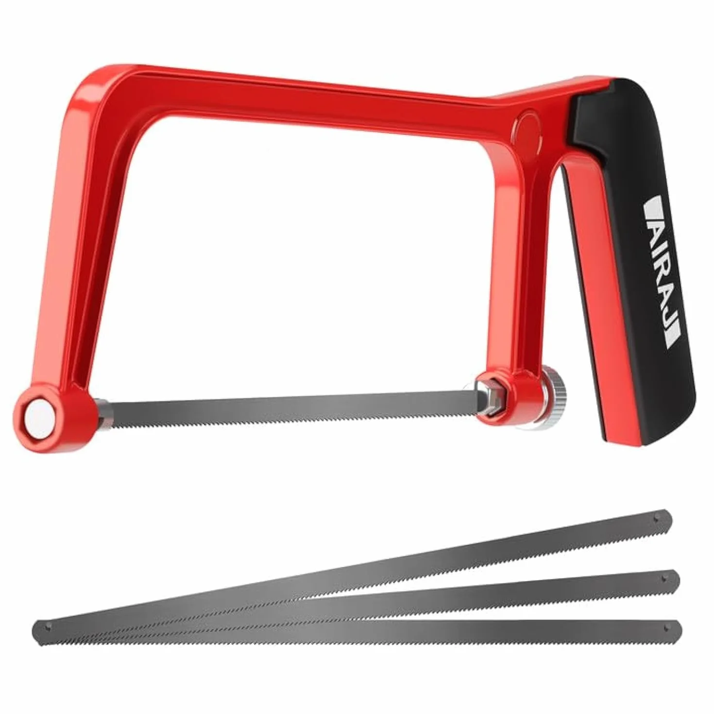 AIRAJ Sierra para Metales,Sierra de Mano con 4 Cuchillas Reemplazables de 150 mm,Hojas de Sierra Afiladas de Dientes Finos,Mini Sierra de Mano para Madera,Metales Blandos,Tubos de PVC,Plásticos
