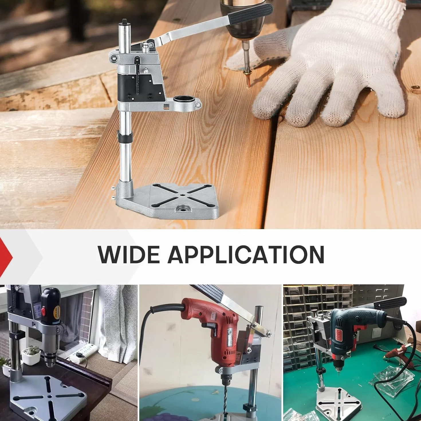 Soporte Multifunción Ajustable para Taladro de Columna Vertical con Guía de Taladro - Diámetro de Sujeción de 43 mm y Mordazas Planas para Perforaciones Precisas