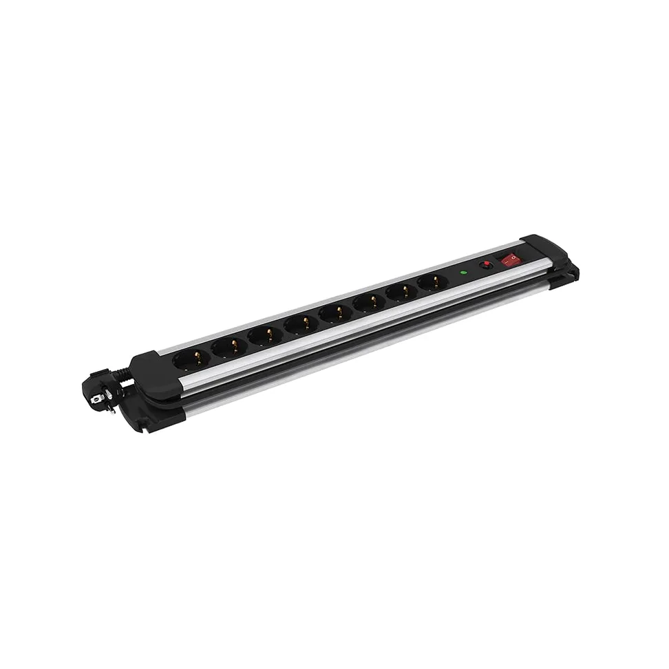 SIMON - Enchufe Múltiple Extrapower, Ladrón de Enchufes con Interruptor, 8 Tomas Schuko 16 A 250V, Protección de Sobretensiones y Cable 1,5M, Color Aluminio