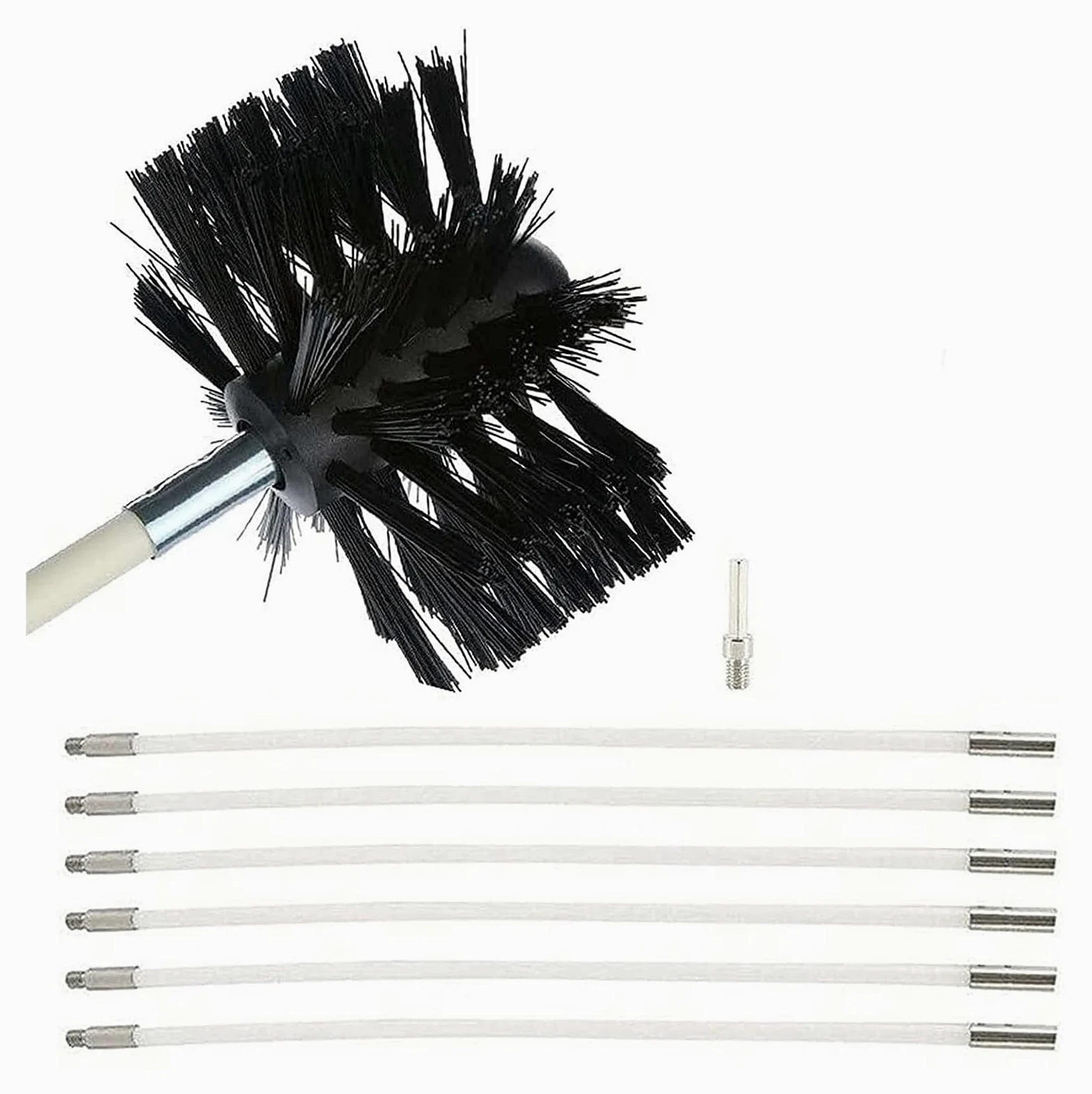 Kit De Deshollinador For Estufa De Pellets, Kit De Cepillo De Limpieza Giratorio, Varillas Flexibles De Nailon, Kit De Deshollinador For Conductos De Chimenea Kit de Limpieza de Chimenea