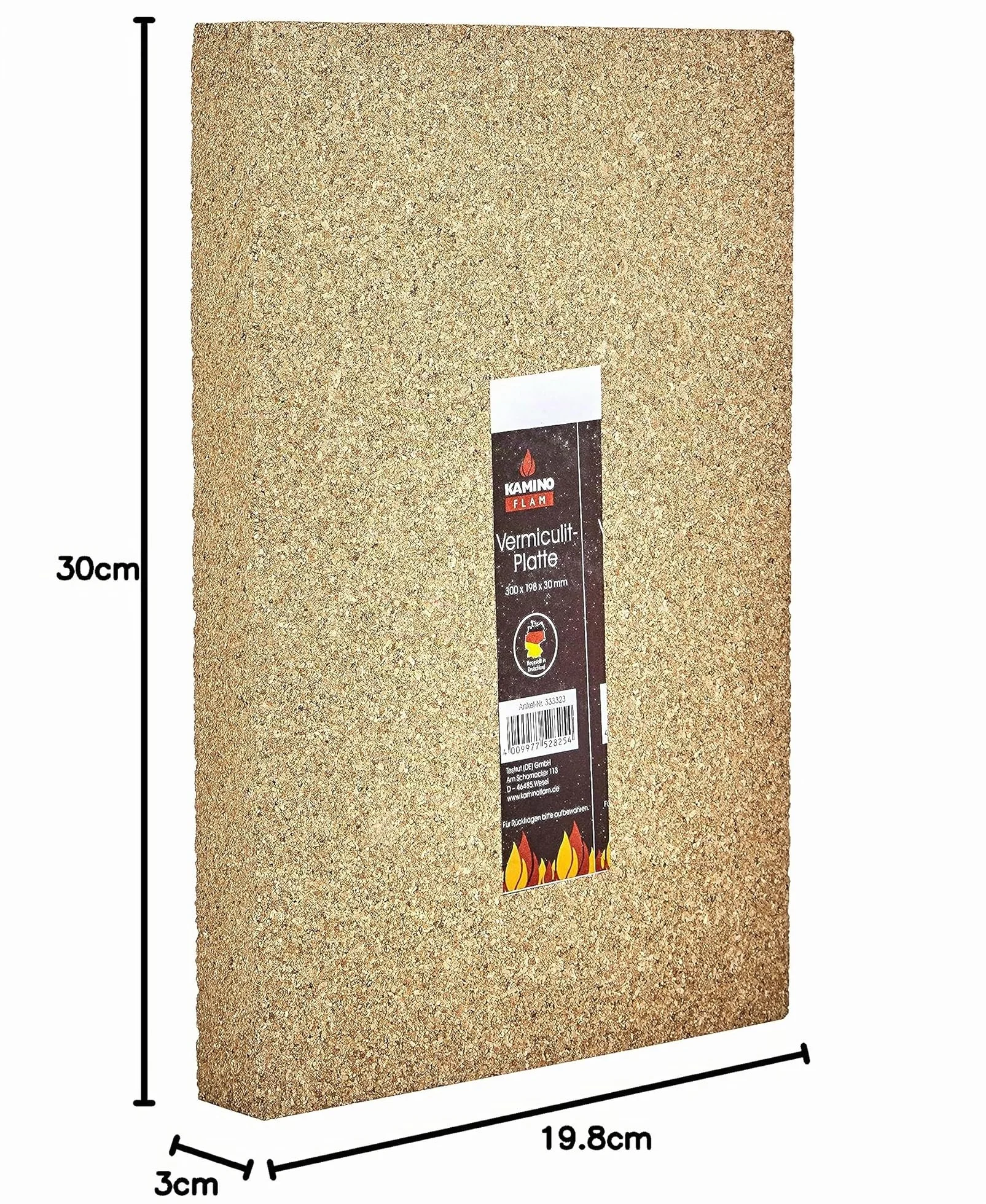 Kamino Flam 333323 - Plancha de Vermiculita, Marrón, 30 x 19.8 x 3 cm