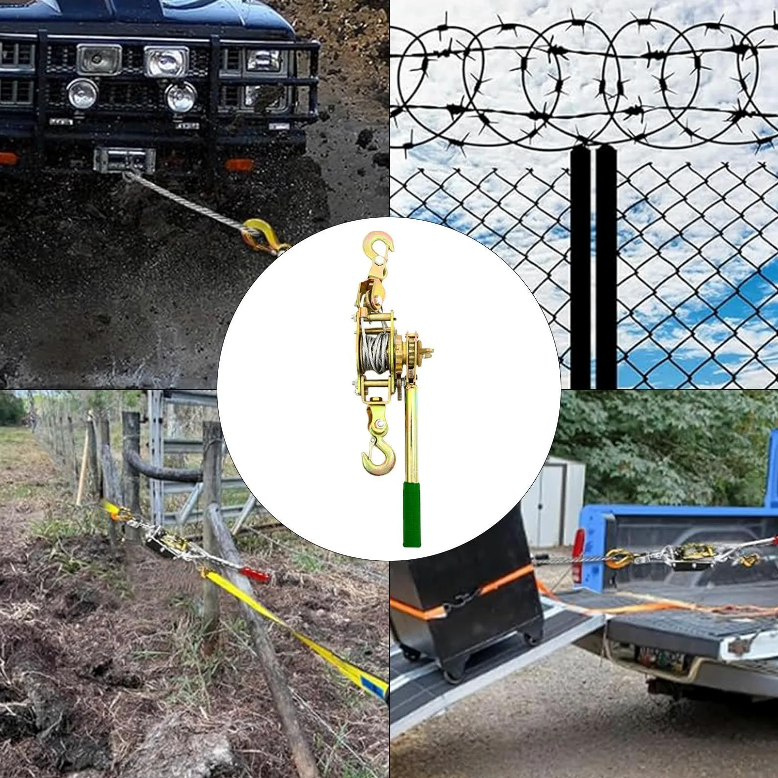 Tensor de trinquete de Cable - de polea de Cuerda tensora de Alambre | Tensor de trinquete Manual con Engranajes Reforzados, polea de Cable para Levantar, asegurar Cargas, construcción al Aire
