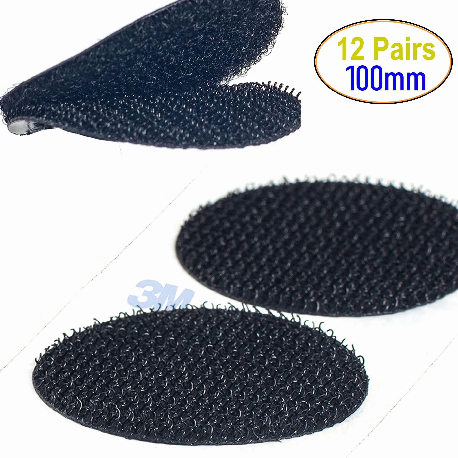 12 pares 100mm Almohadillas Adhesivas Extrafuerte 3M Adhesivo, Redondas de Montaje No Más Clavos, Doble Cara Sólida Ronda Gancho y Bucle Resistentes para Paredes Gafas Metales, Negro KXB5055