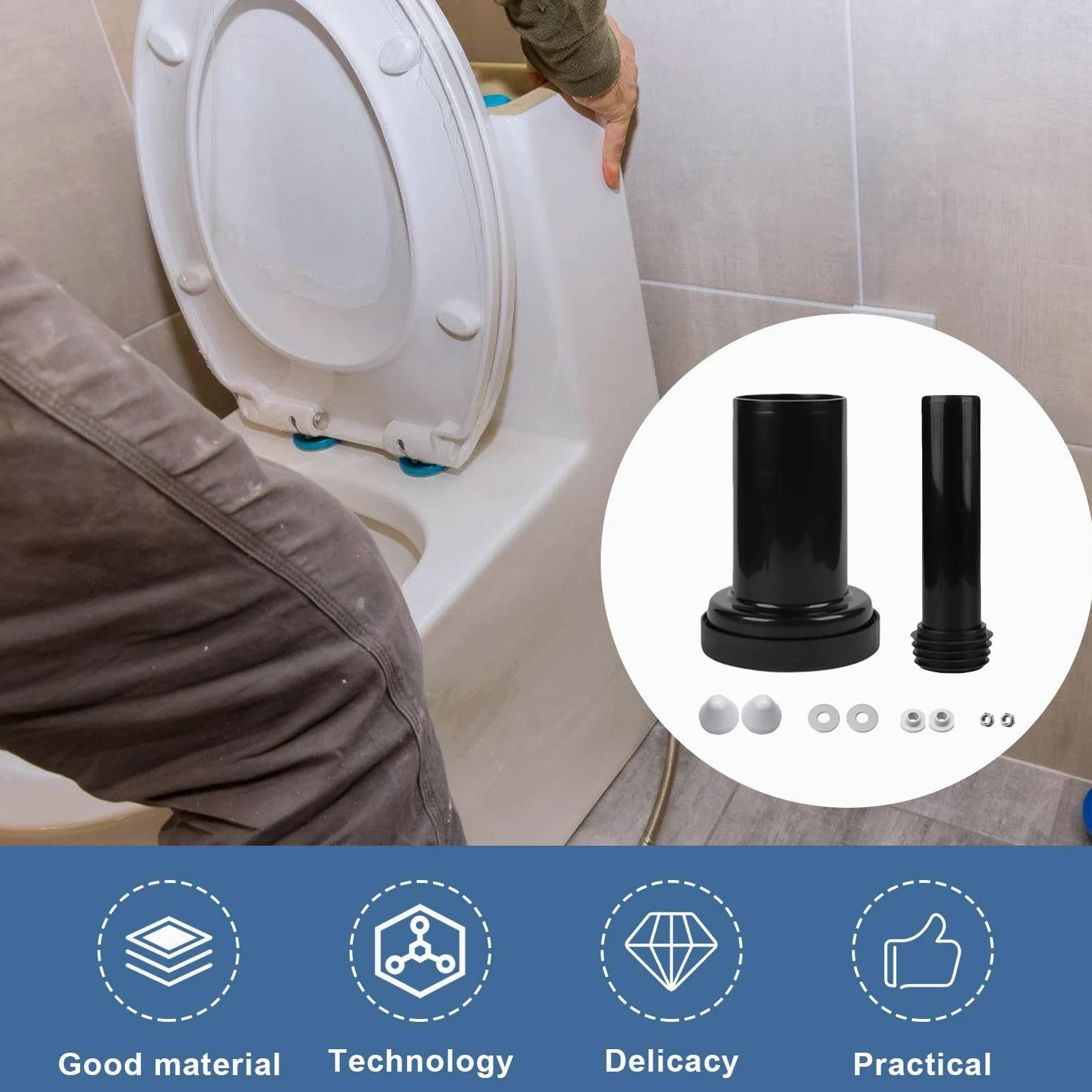 Juego de conexión para inodoro de pared, diámetro de tubo de polietileno 90/110, longitud 180 mm, con doble junta especial, accesorios de montaje, compatible con Geberit 152.426.46.1