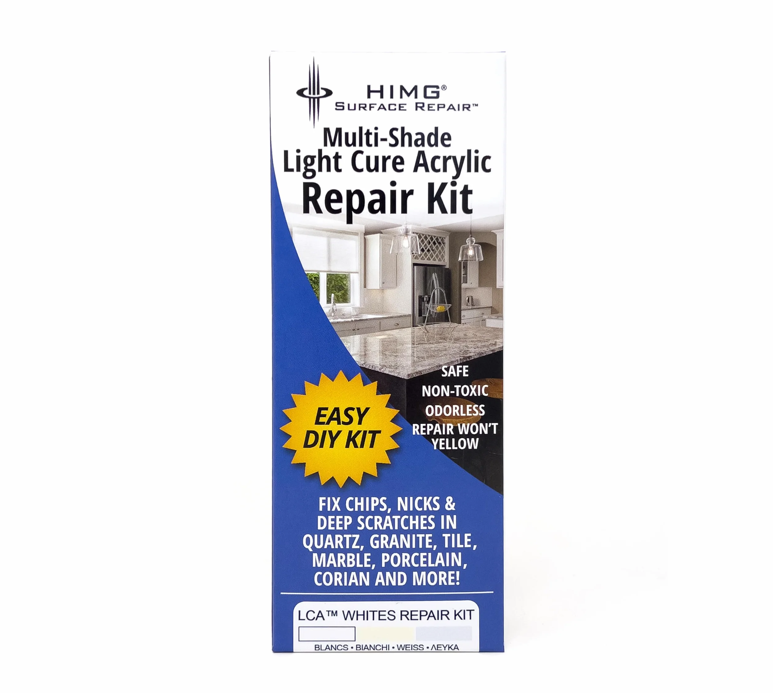 Blanco – Kit de reparación mejorado para mármol, azulejos, fundición mineral, cerámica, porcelana, cuarzo – astillas y daños superficiales – HIMG Surface Repair