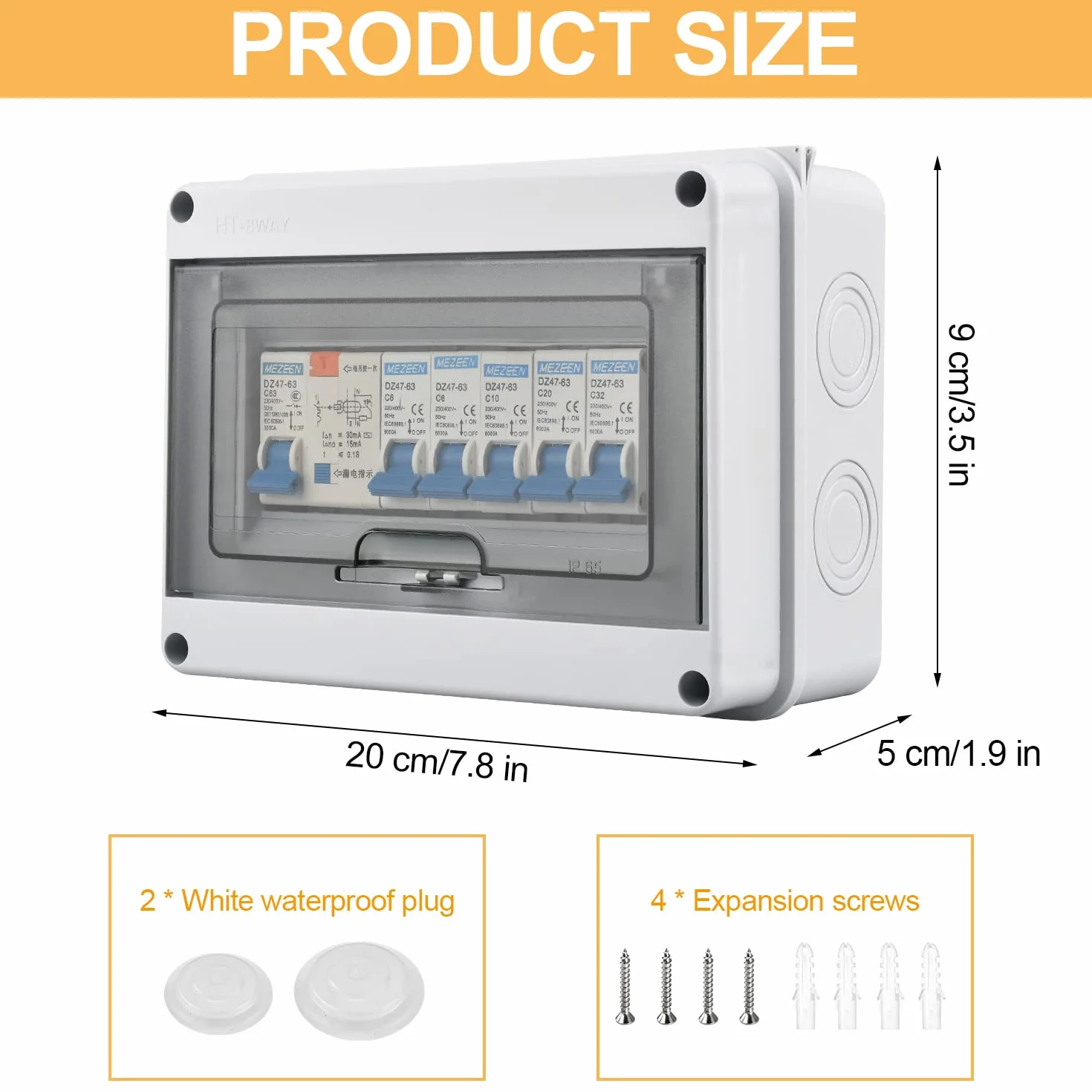 Caja Eléctrica Impermeable IP65, con Interruptor Neumático de 5 Vías 2x6A+1x10A+1x20A+1x32A, Viene con Anillos de Goma y Tornillos, 63A Exterior Cuadro Electrico, para Interior y Exterior