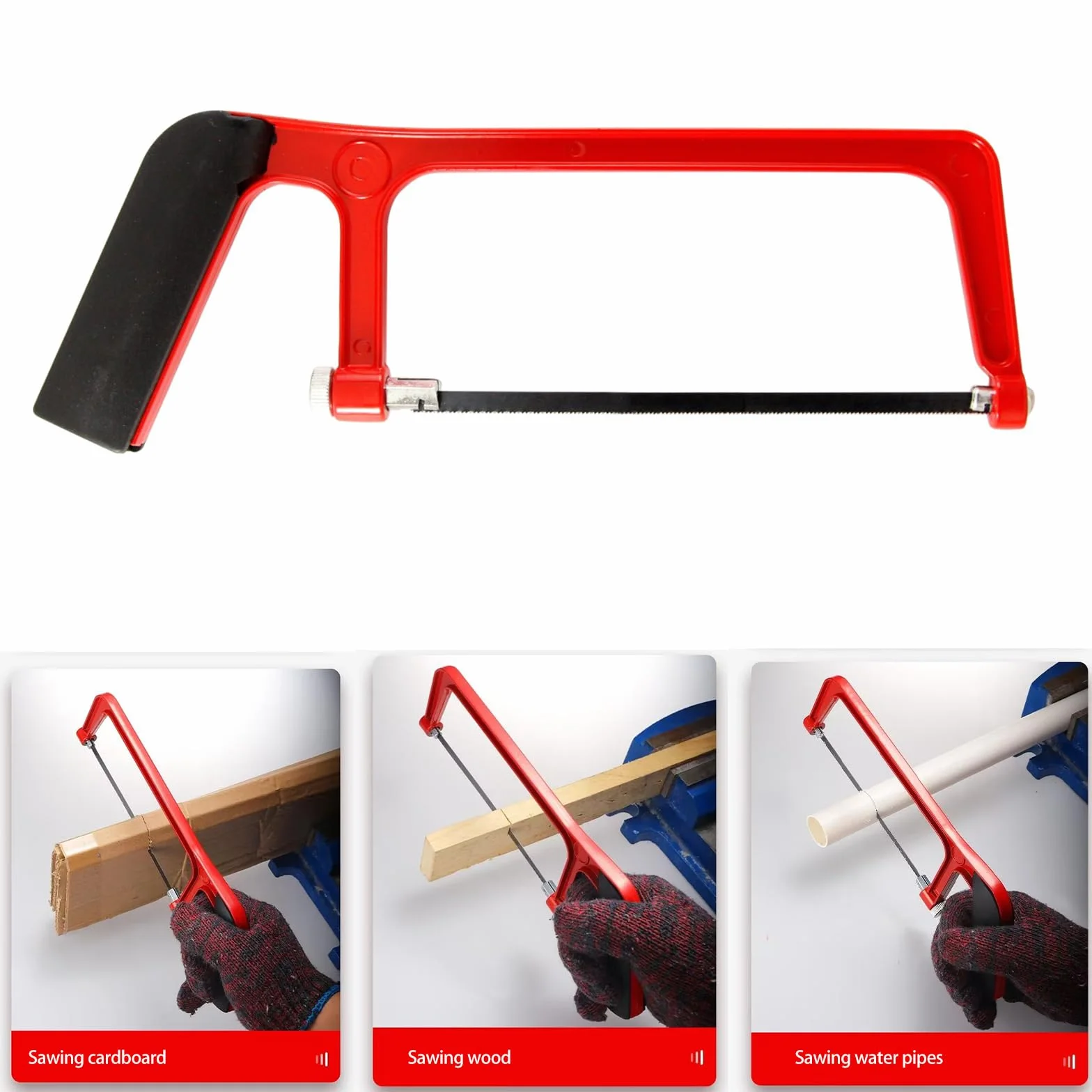 Sierra de Arco Mini Con 10 Hojas de Acero - Para Cortar Metal, Plástico, Tubería de PVC - Sierra de Mano Junior Pequeña